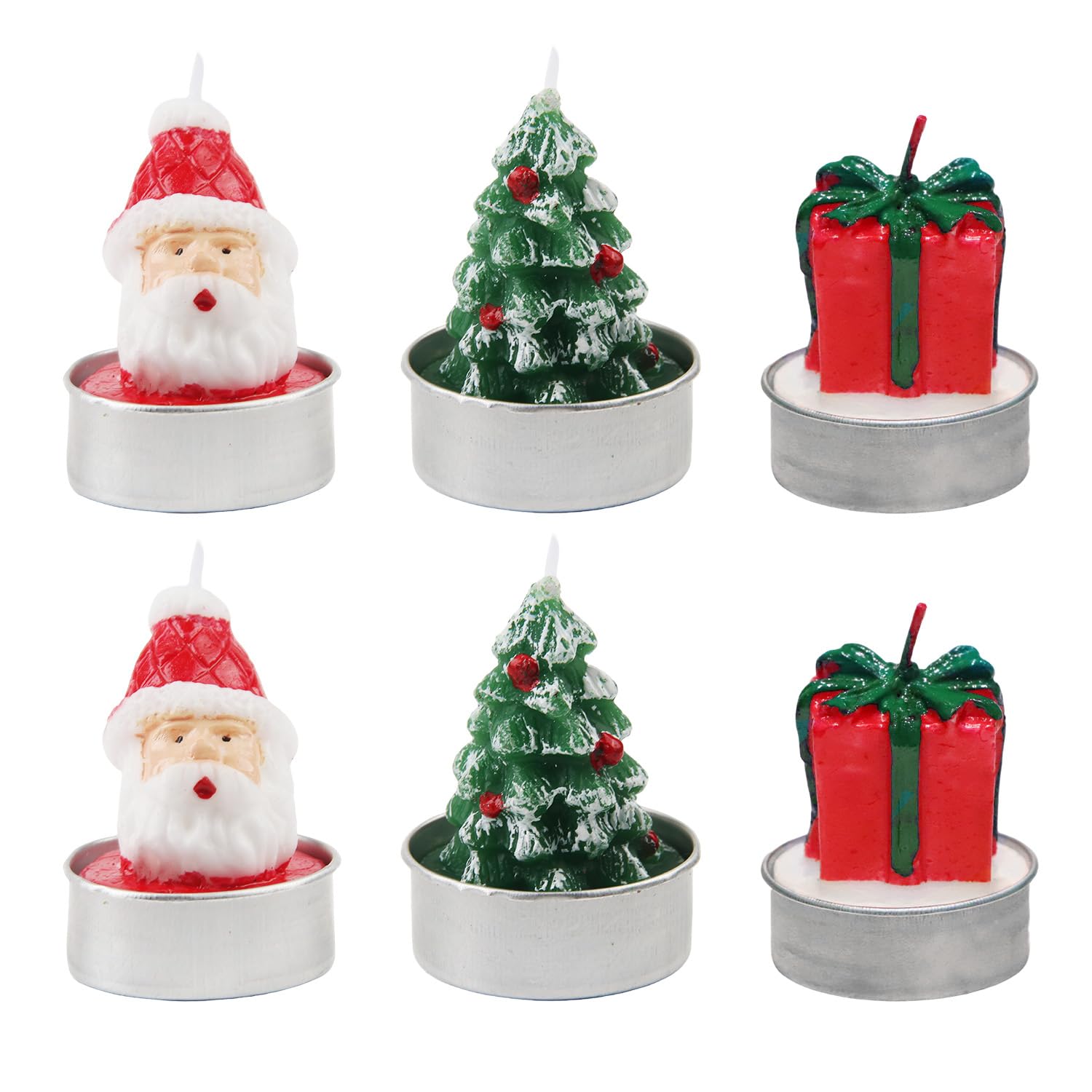 SJUNJIE 6 Piezas Mini Velas de Navidad Cabeza de Anciano Velas de Navidad Decorativas Patrón de Regalo Velas en Forma de árbol de Navidad Adecuado para Decoración de Mesa de Comedor y Sala de Estar