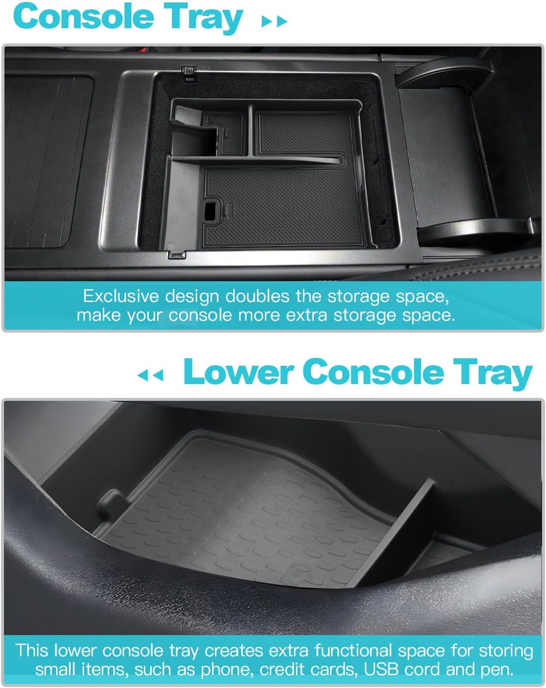 CDEFG 2Pcs for 2024 2025 2026 Lincoln Nautilus Center Console Organizer for 2024-2026 Lincoln Nautilus Accessories Console Organizer Tray Armrest Storage Box