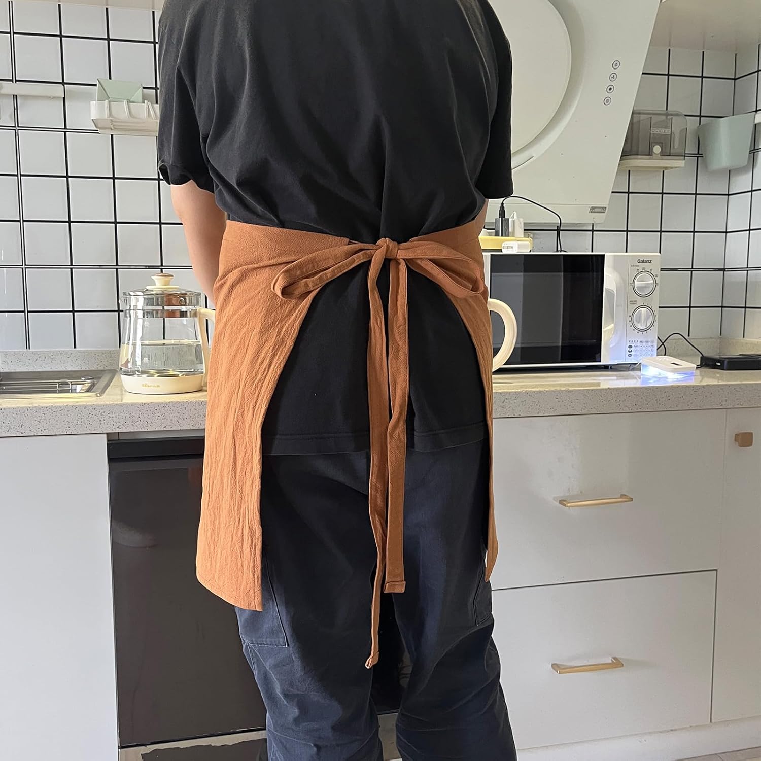 Cityelf Linen Server Apron Cotton Bistro Half Apron with Large Pockets Waist Kitchen Apron for Cooking Waitress - Image 6