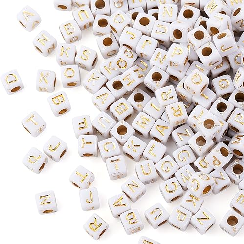 Vista 160 de FASHEWELRY 300 cuentas de letras acrílicas blancas de 0.236 x 0.236 pulgadas (0.236 x 0.236 in), cuentas del alfabeto para hacer pulseras