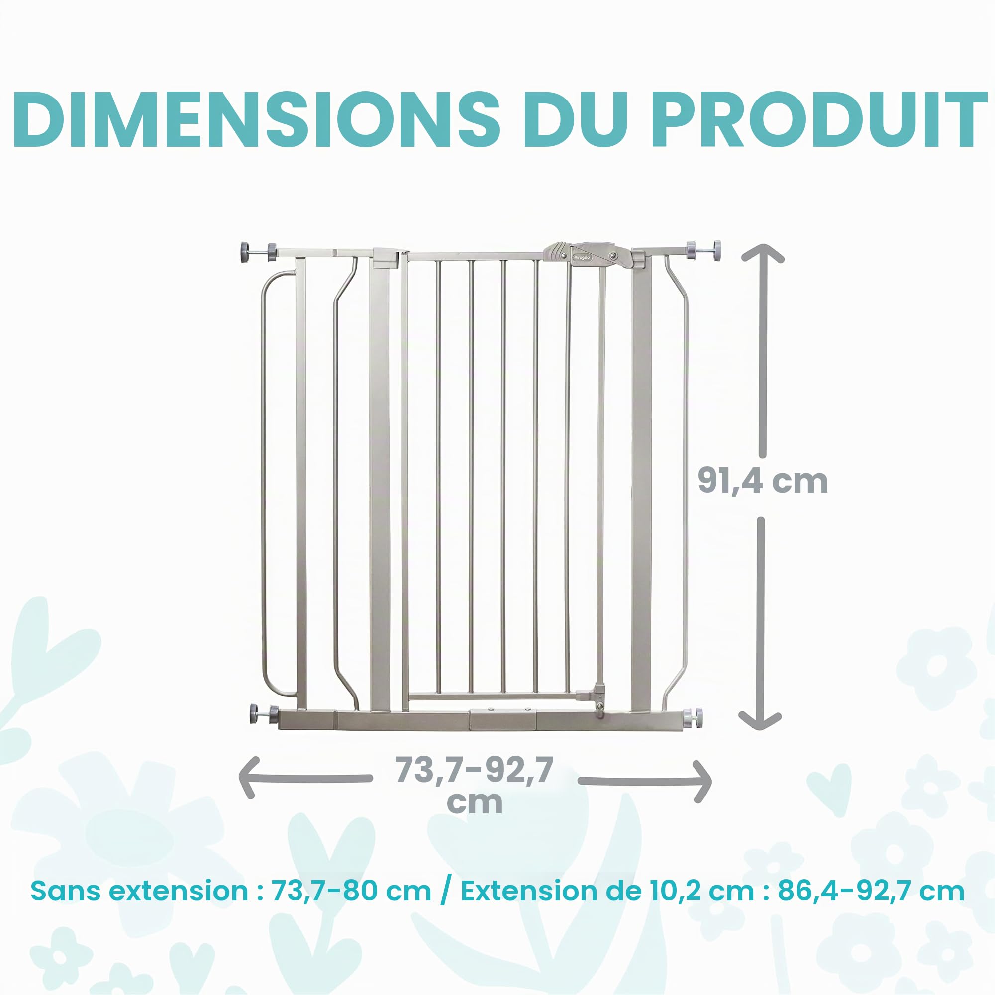 Regalo Safety 91.4cm Extra Tall Baby Gate for Doorways & Bottom of Stairs, Fits Openings 73.6-90cm (Extension Included), Pressure Mounted for Babies, Toddlers & Pets