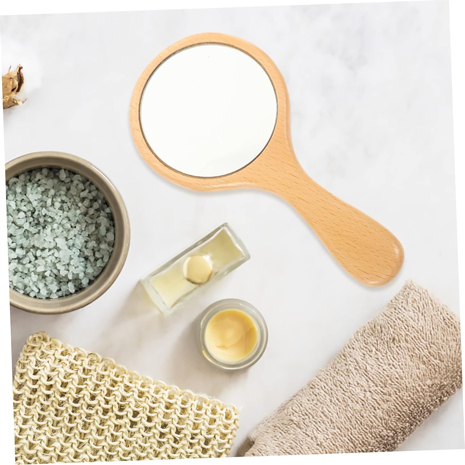Portable Wooden Handheld Makeup Mirror with Ergonomic Handle High Definition Reflection Compact Vintage Design for Women and Decorative Cosmetic Mirror for Travel and Home Use