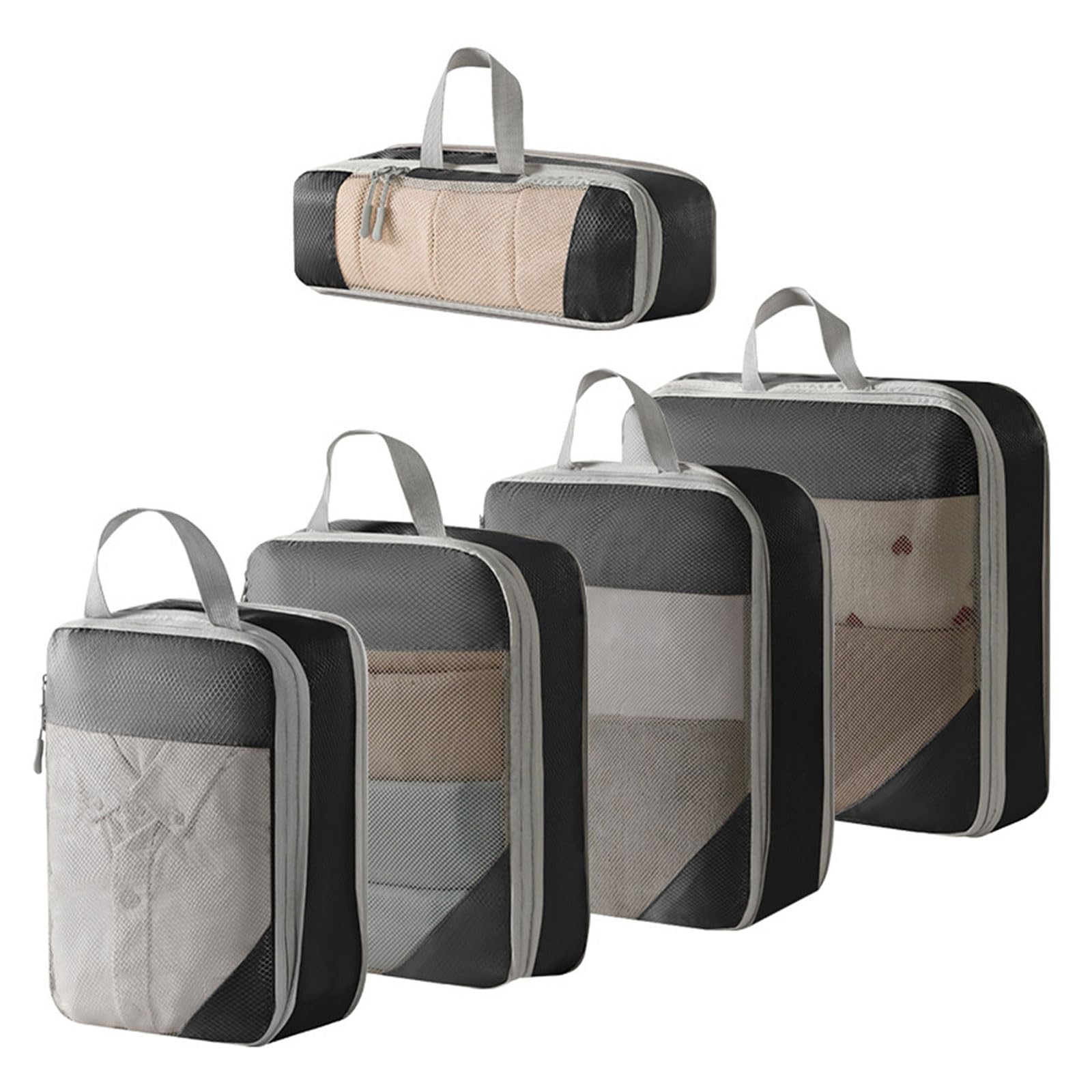 Juego de 5 bolsas de viaje de compresión, bolsas de embalaje ligeras, organizadores de maletas portátiles con cremallera, organizadores de equipaje para ahorrar espacio