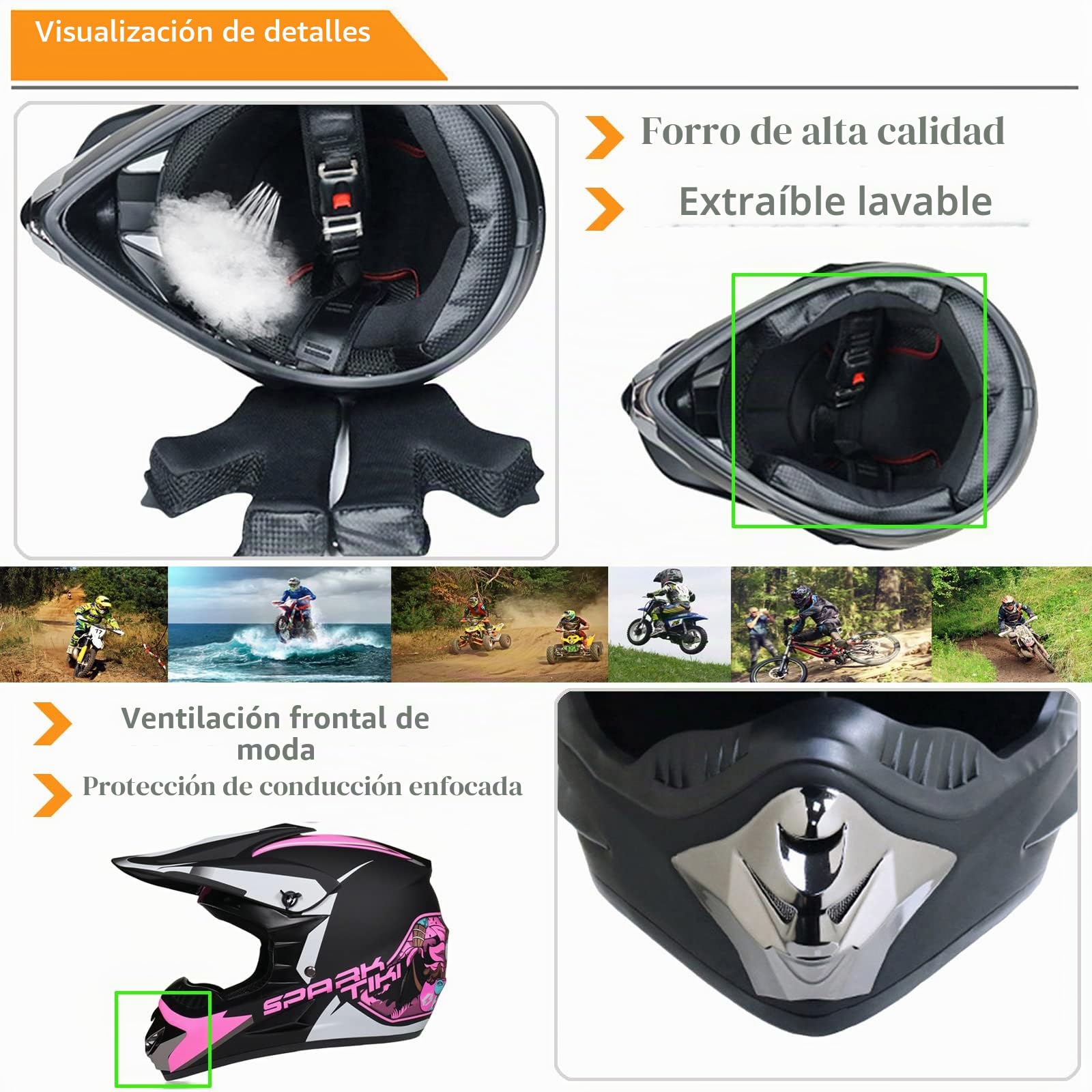 Casco de Motocross para Niños, Casco de Descenso, Casco Integral Adulto Con Gafas Máscara Guantes Red de Casco, Homologado ECE/DOT Casco de Moto Cross para BMX MTB Quad Bike Enduro ATV