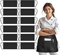 Syntus 12 Pack Black Water-Resistant Server Aprons with 3 Pockets - Waist Apron for Waitstaff, Gardening, Painting, 11.5 Inch