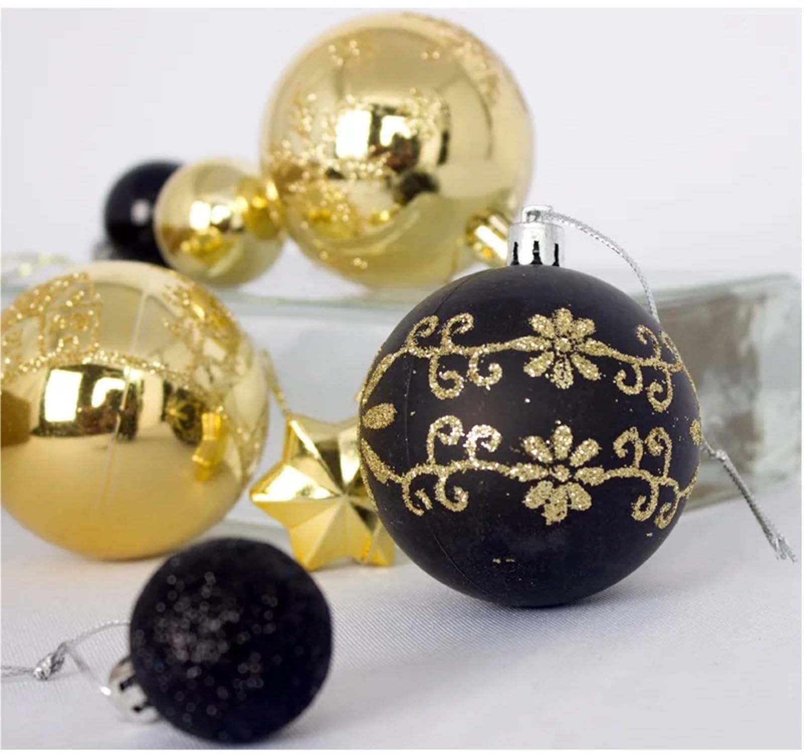 44 adornos de bolas de Navidad pintadas irregulares de 3 a 6 cm, bola de plástico galvanizado, decoración para árbol de Navidad