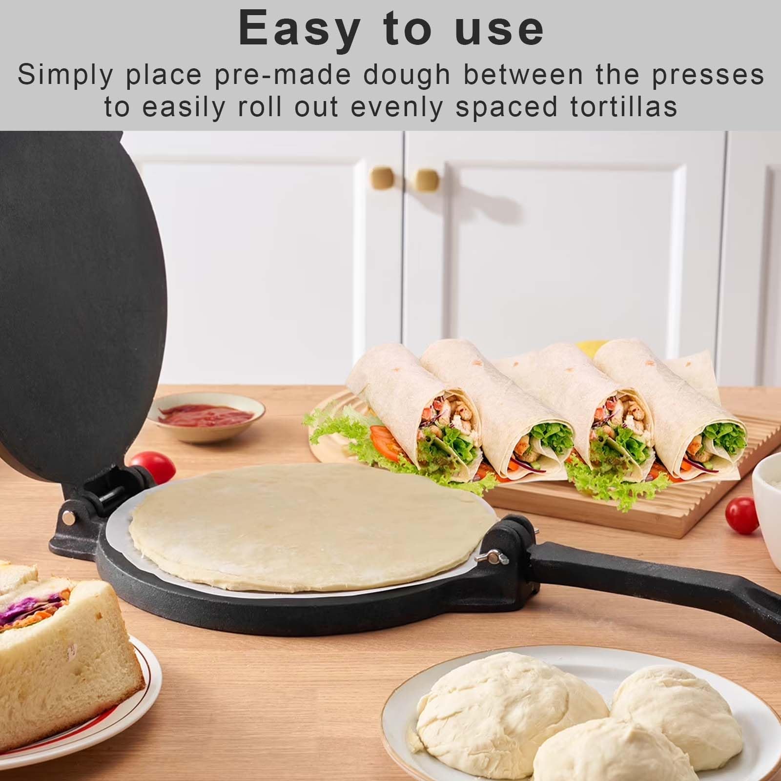 20 cm Machine à tortillas, avec manche en bois, raclette à poudre,Presseà tortillas,Presseà tacos lourde,Presseà moulerpresseà pâtisserie pour tortillas, peut être utilisé pour faire des crêpes.