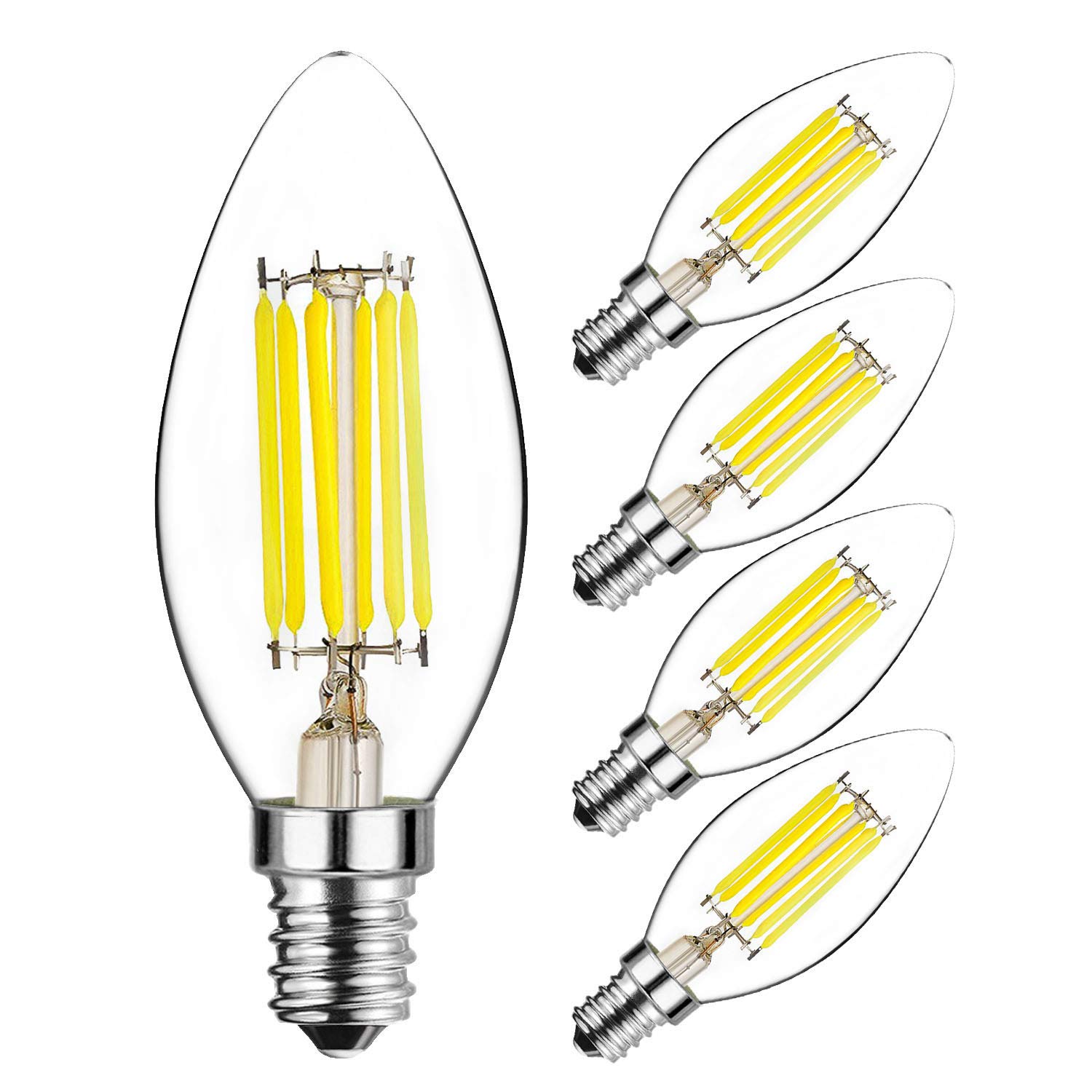 Hzsane Daylight White 6W C35 E14 Led Candle Bulbs 6W, 60W Incandescent Bulbs Equivalent, 6000K Daylight White, 600Lm, Small Edison Screw, 5-Pack