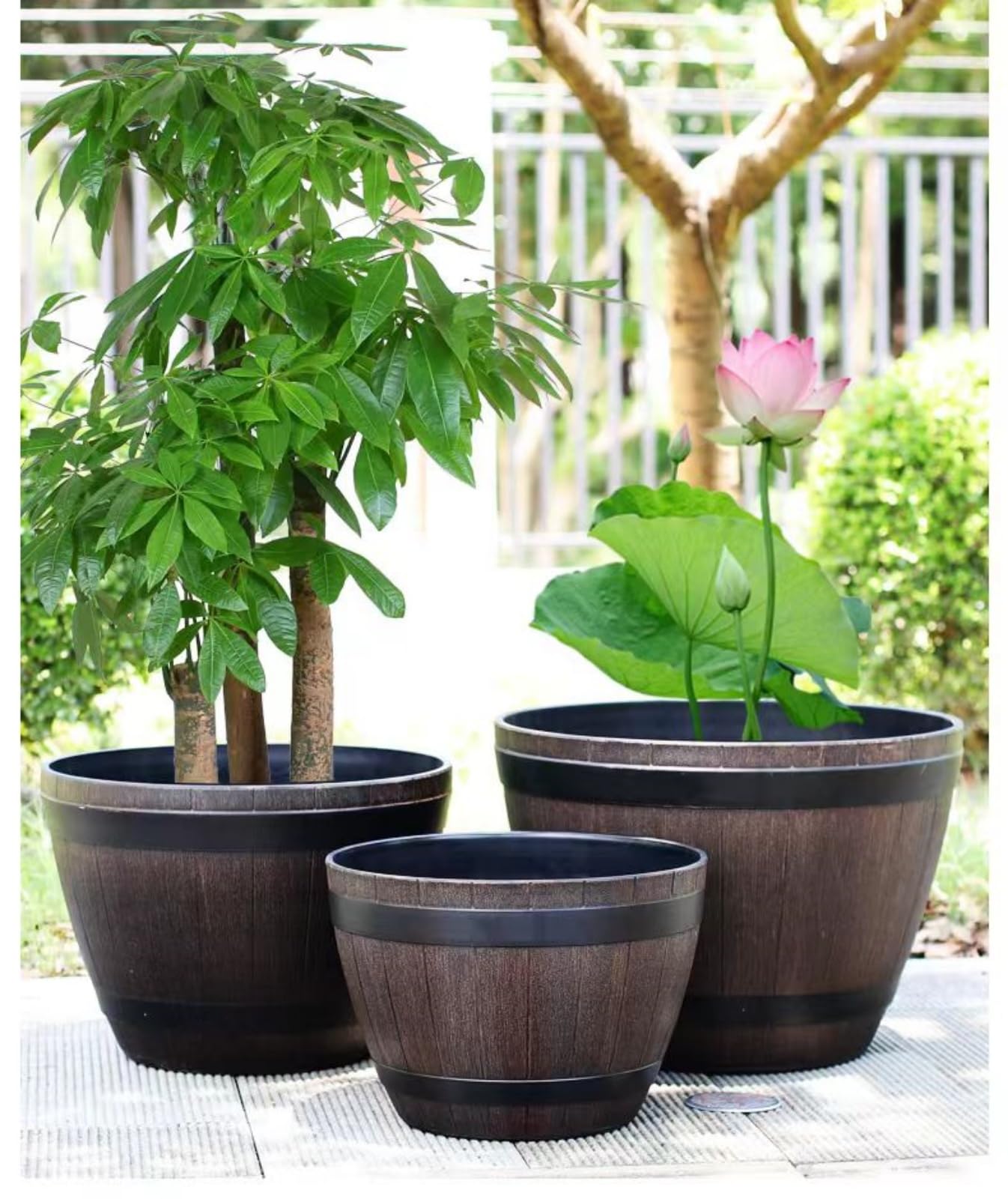 Amazon.co.jp: 屋外用大型 植木鉢 特大 プランター 模造木製バレル