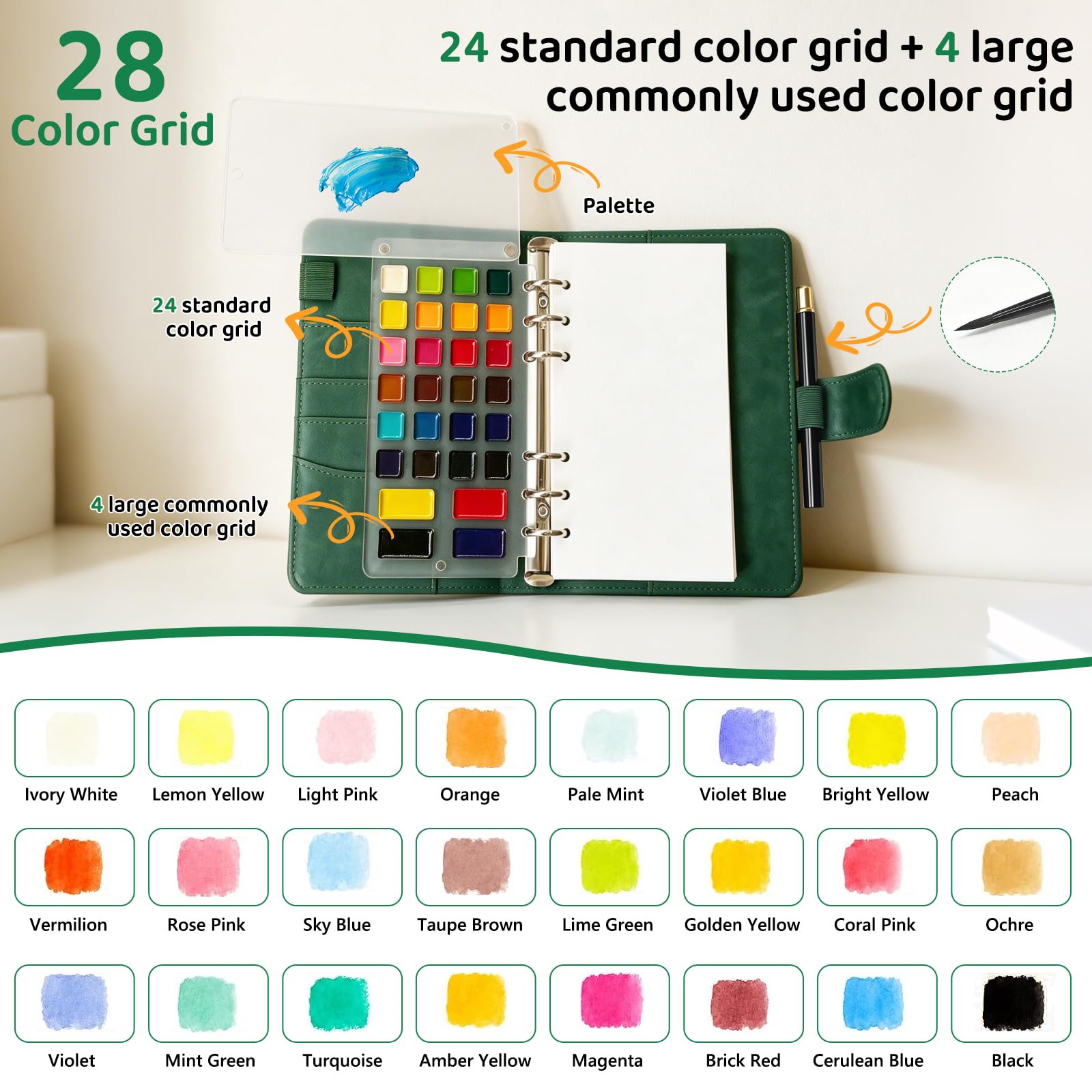 NYFITY Juego de cuaderno de bocetos portátil de acuarela, 28 colores, 7.5 x