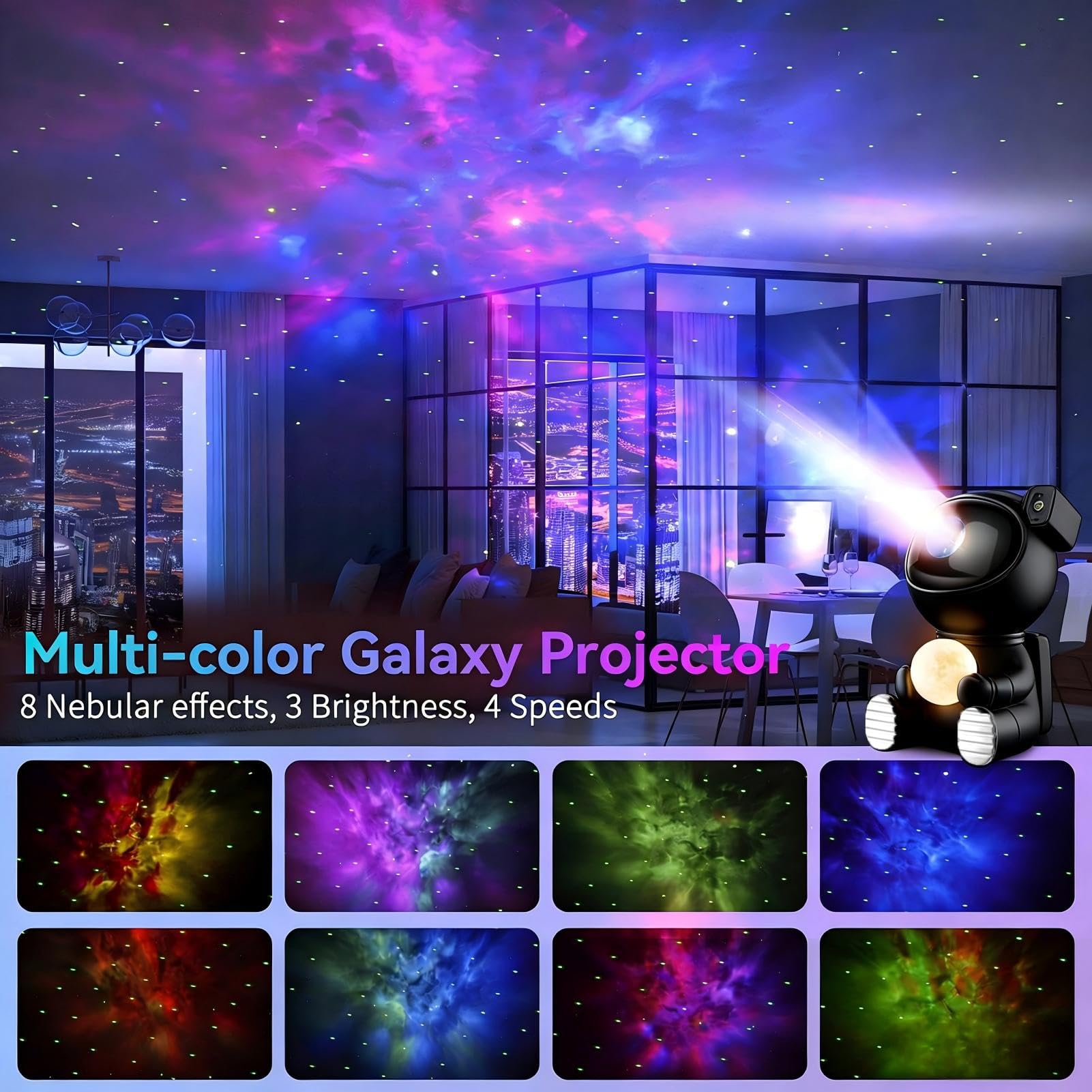Aoshet LED Sternenhimmel Projektor, Astronaut Sternenhimmel Projektor Galaxy Nachtlicht, Schlafzimmer Deckenprojektion Lampe mit Timer und Fernbedienung,Geschenk für Kinder und Erwachsene (Schwarz)