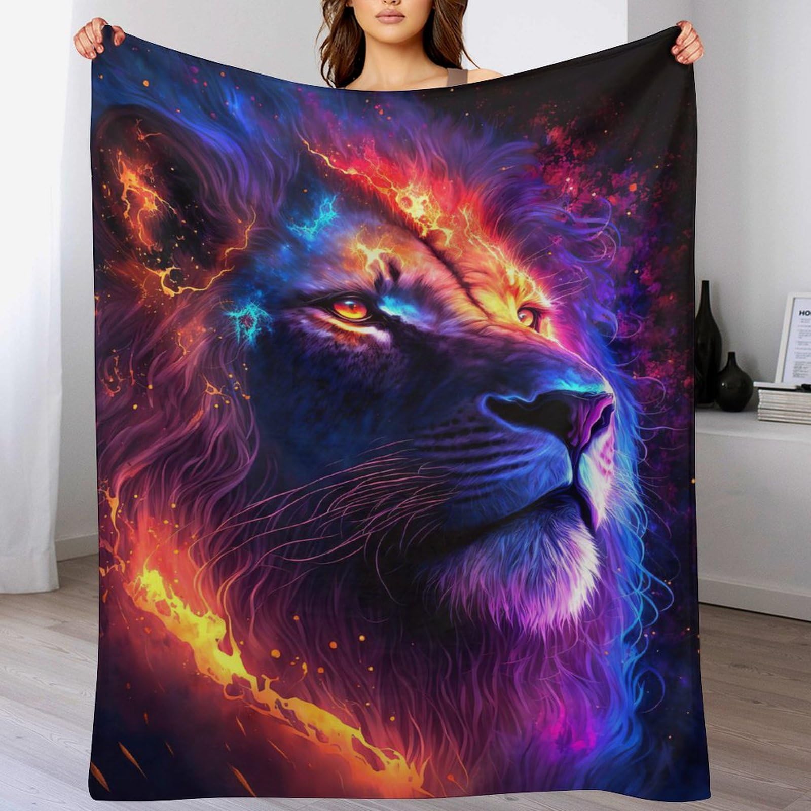 Couverture lion contre le froid plaid moelleux grand lit et sofa 180x200cm