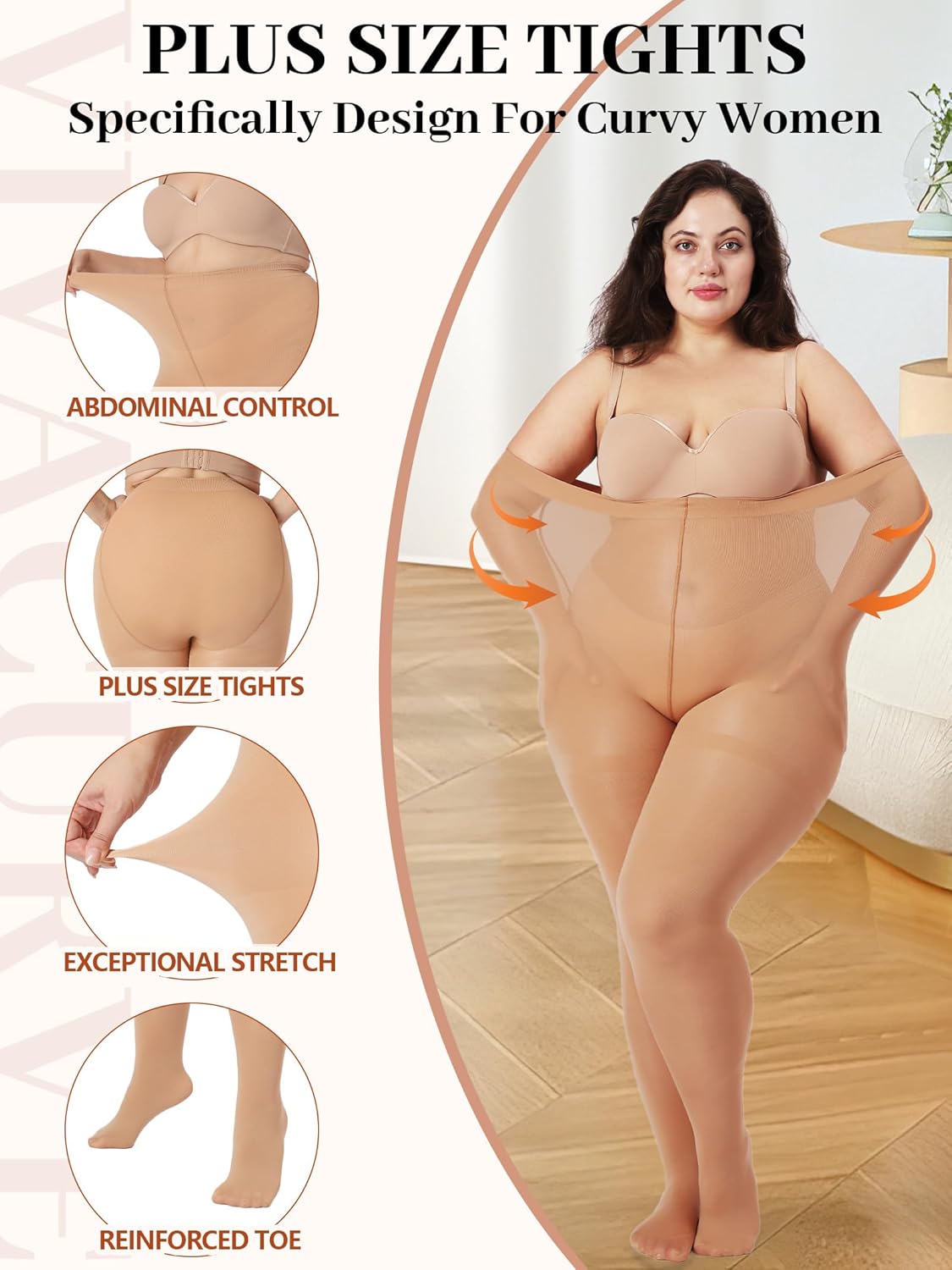 Plus Size Opaque Tights for Women 240D Soft Solid Color Footed High Waist Control Top Pantyhose - Image 2