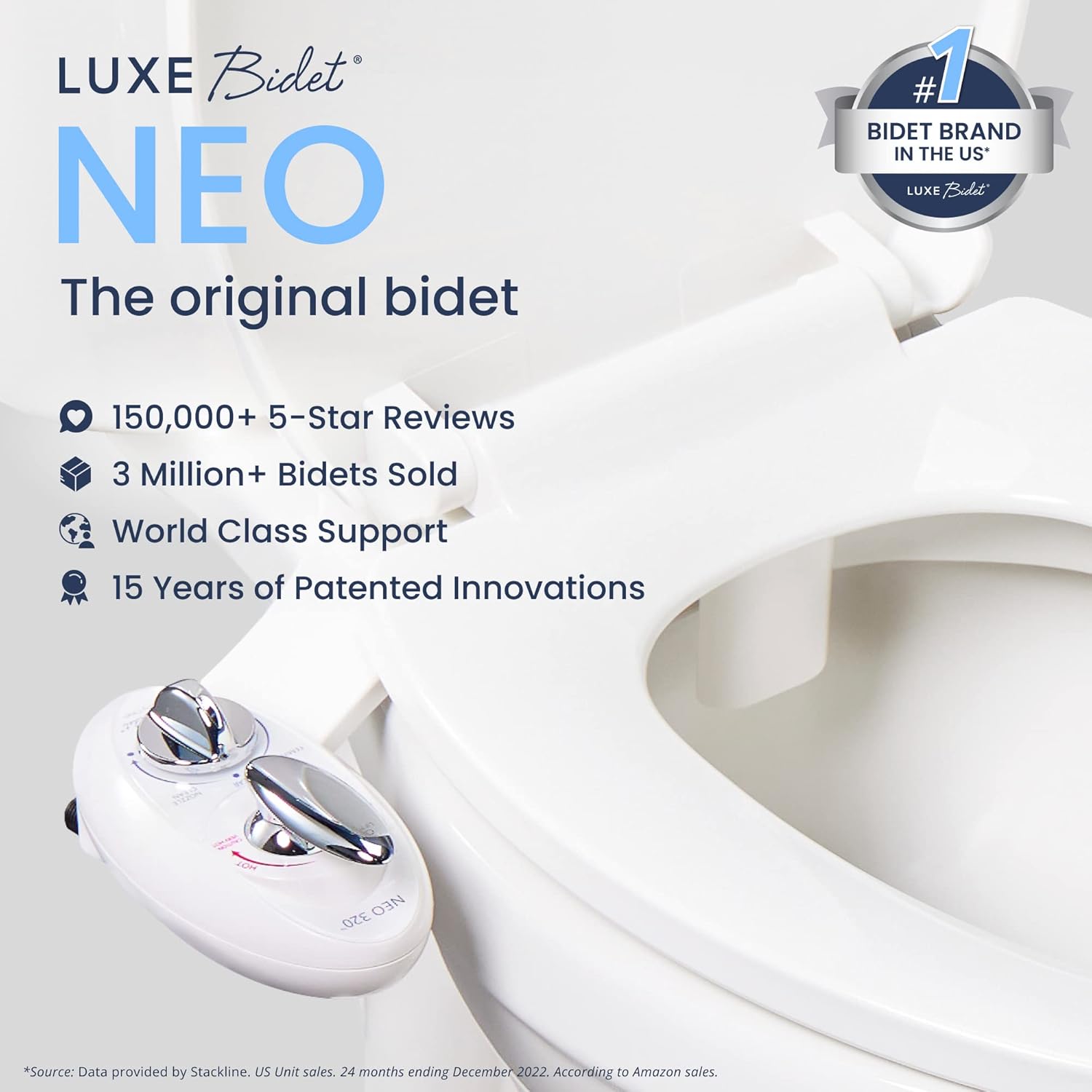 LUXE Bidet NEO 320 - Self Cleaning Dual Nozzle - Hot and Cold Water Non-Electric Bidet Toilet Attachment& NEO 120 - Self Cleaning Nozzle - Fresh Water Non-Electric Bidet Toilet Attachment