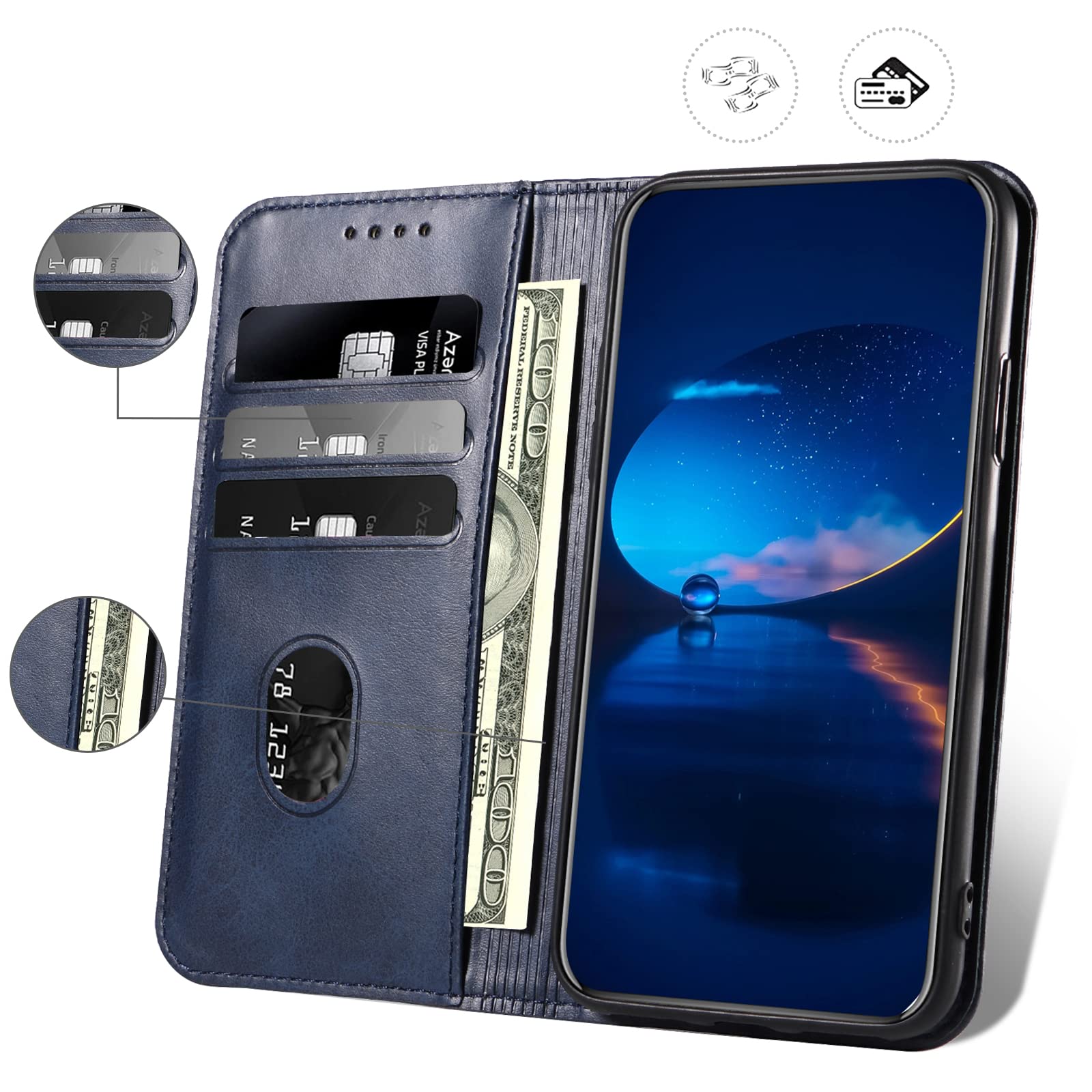 Case for Huawei P Smart 2019 / Honor 10 Lite, Classic PU Leather Magnetic Wallet Case, Flip Folio Protective Phone Cover Compatible with Huawei P Smart 2019 / Honor 10 Lite, Blue — view 3