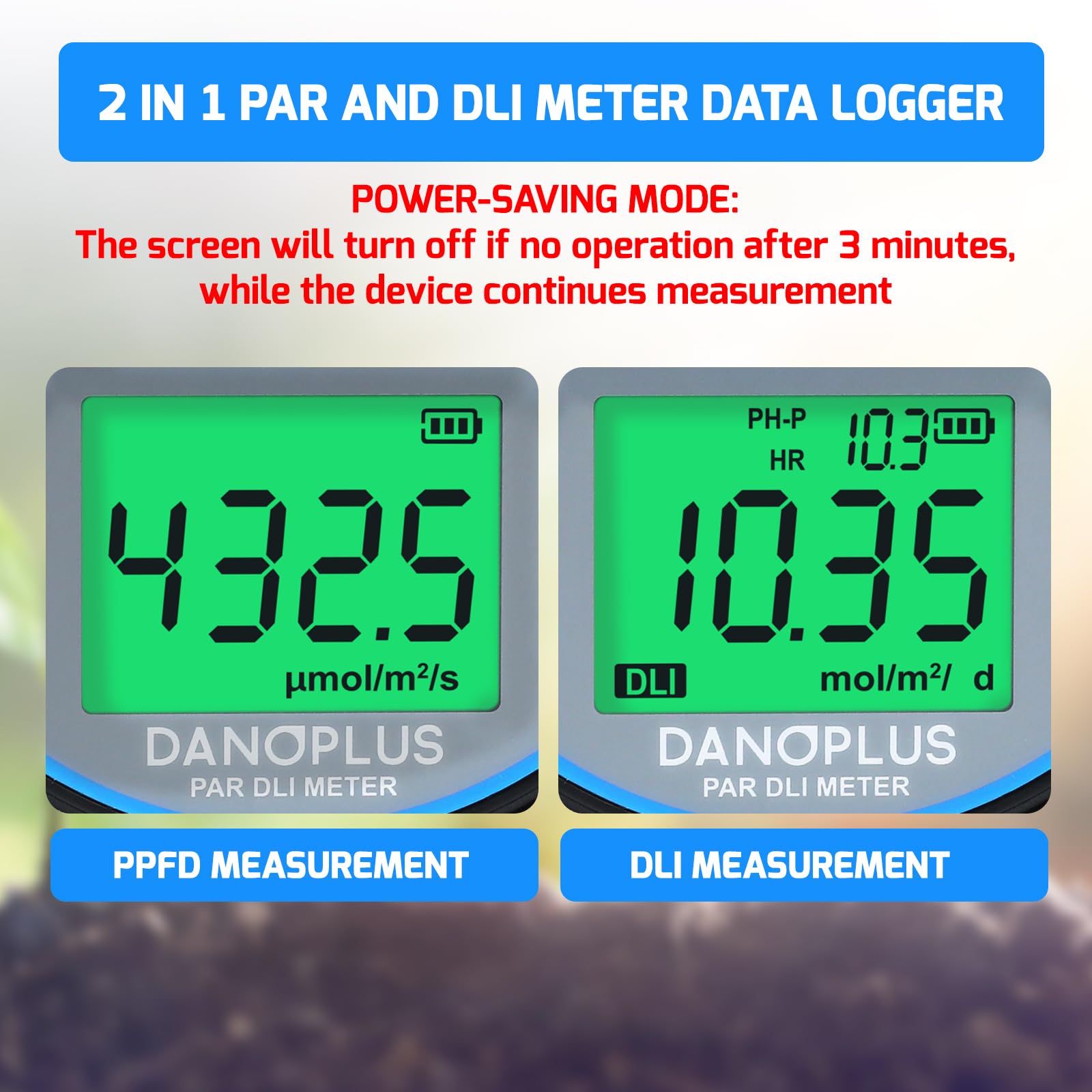 PAR-Meter 2-in-1 PPFD & DLI Lichtmesser 400-700nm Messgerät Pflanzenwachstum 5 Jahre Datenspeicherung