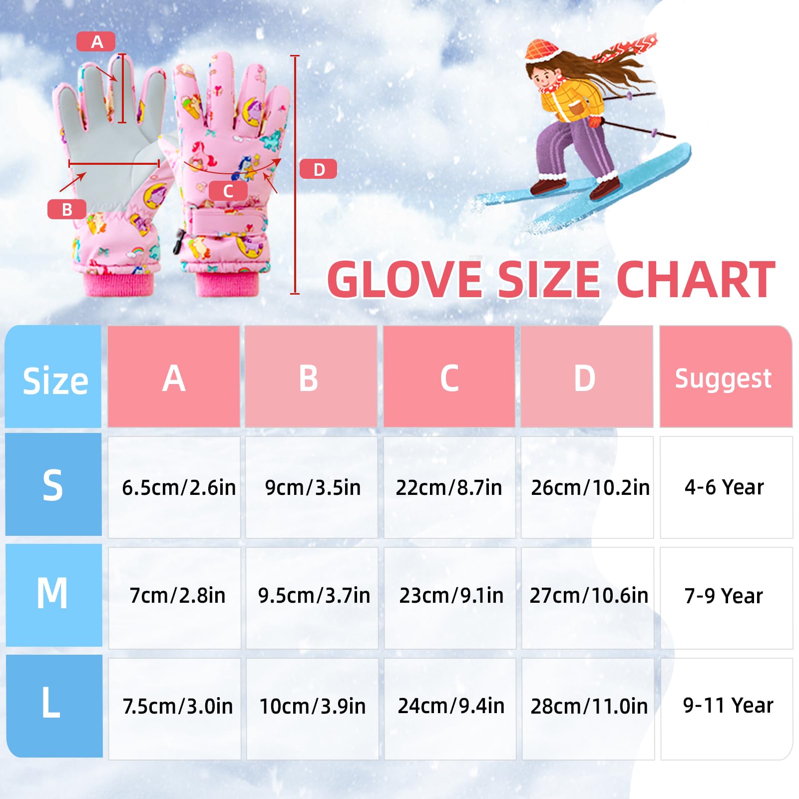 Vihir Skihandschuhe Kinder Winterhandschuhe – Wasserdicht & Winddicht, Extra Warm & Atmungsaktiv für Skifahren, Outdoor-Sport & Reiten – Jungen & Mädchen 4-11 Jahre