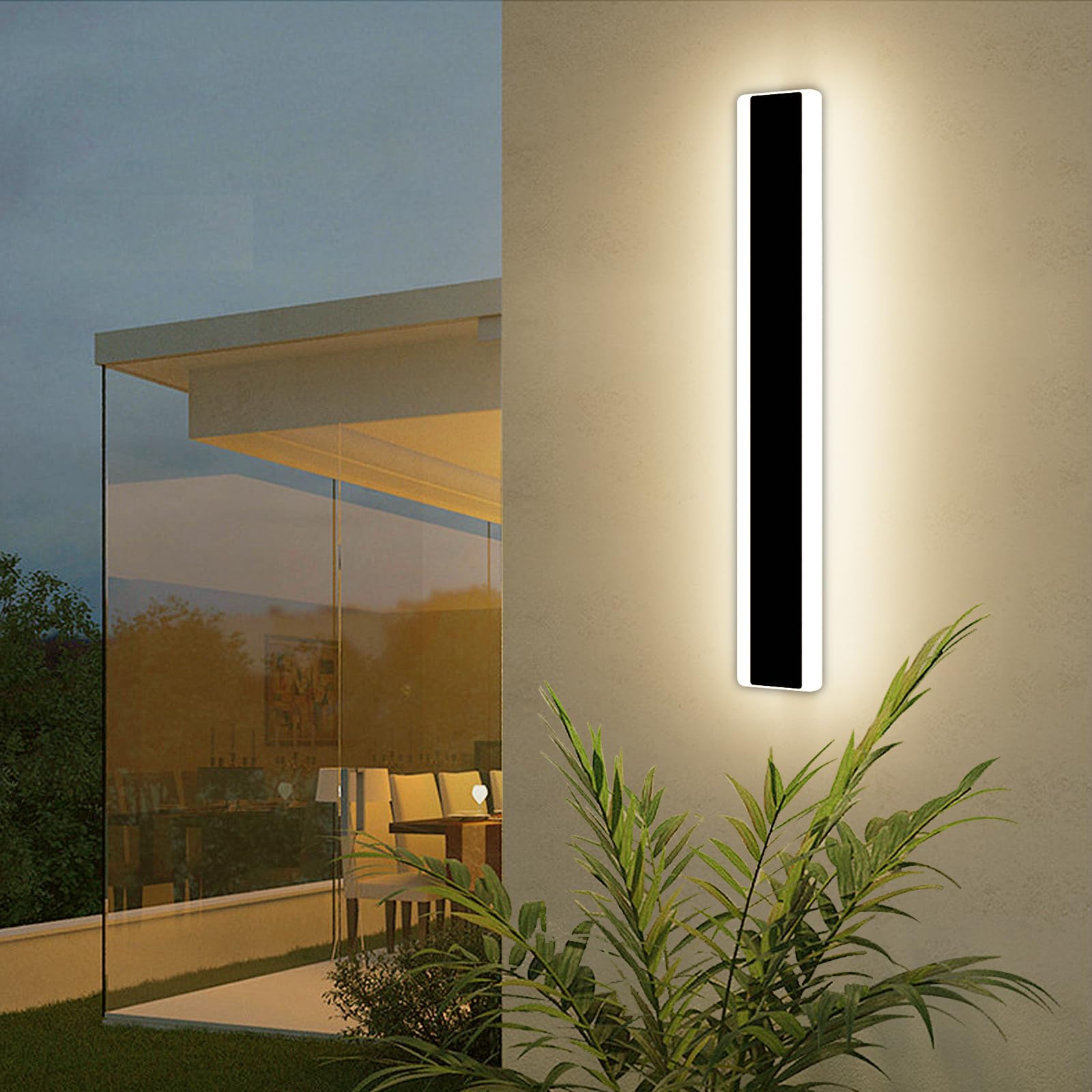 Outdoor Modern Wall Light 60CM, 18W 1100LM Long Strip Wall Sconce with 3000K Warm White Light, IP65 Rainproof Outside Porch Wall Fixture for Garden Patio Garage — view 21
