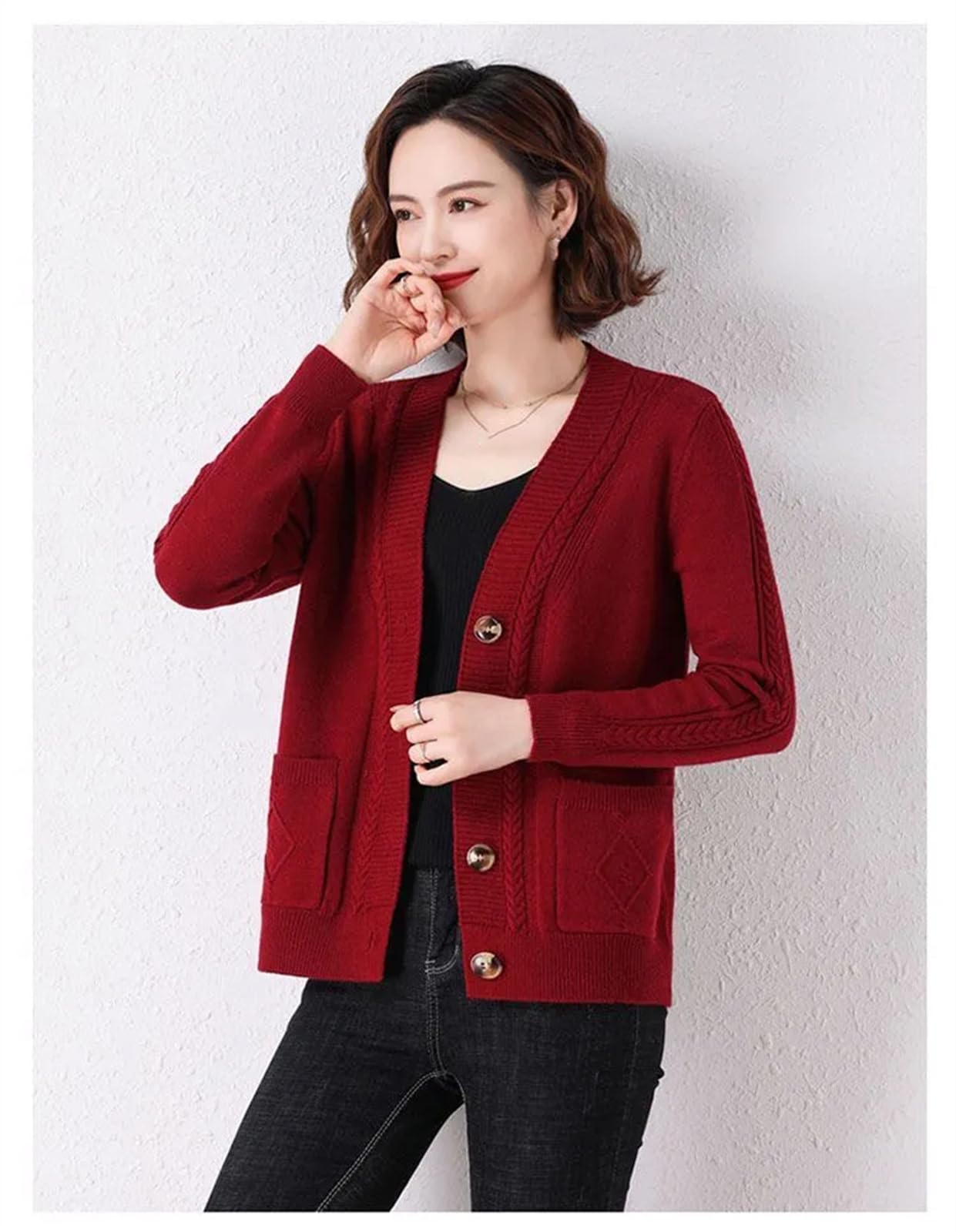 Chaqueta Cárdigan Retro para Mujer, Suéter Holgado De Manga Larga con Cuello En V Y Botones De Punto De Color Sólido Versátil, Otoño E Invierno