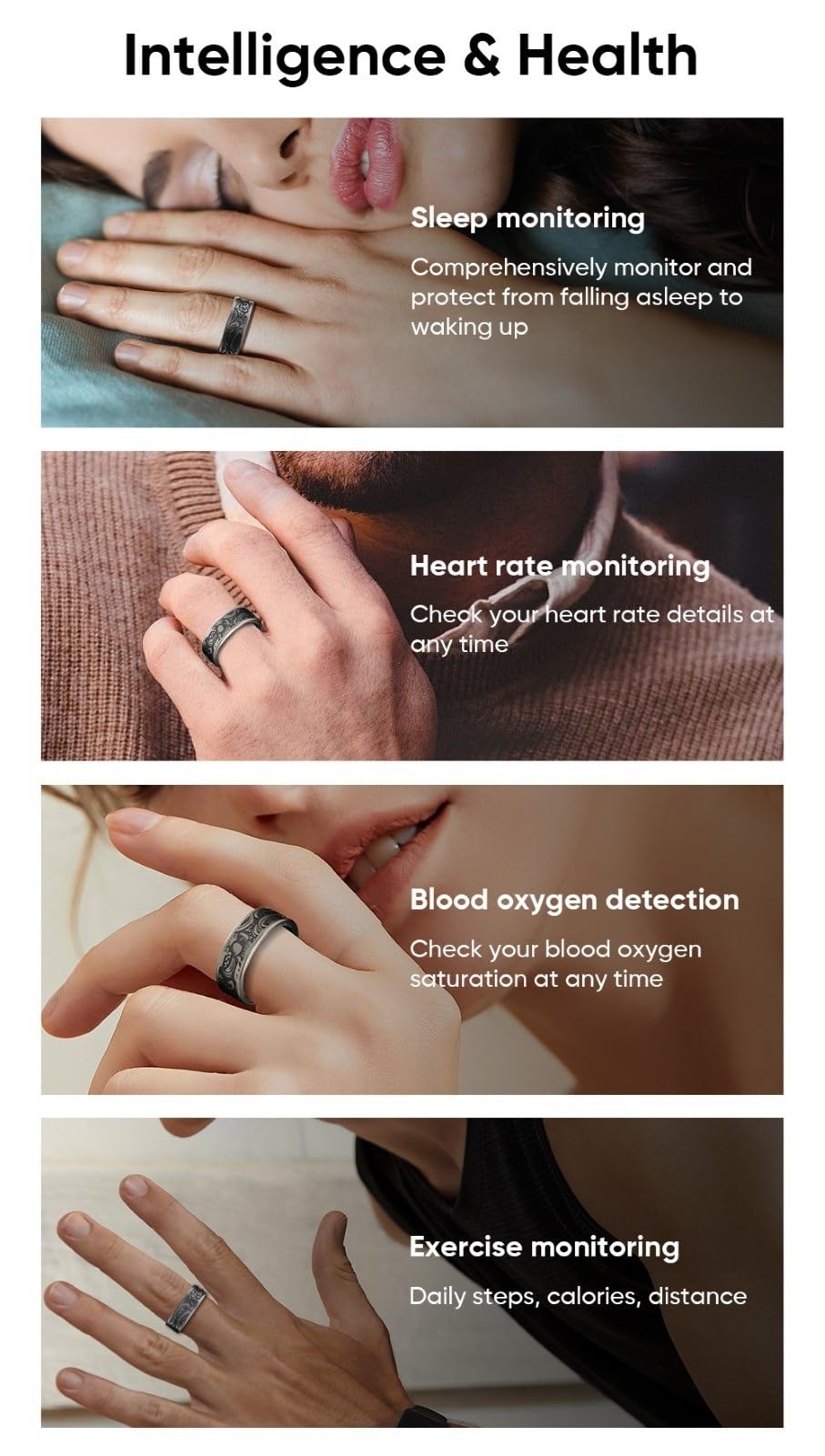 Anello intelligente leggero in titanio con IP68 impermeabile e batteria a lunga durata da 20 mAh - Ricarica in 2 ore, monitoraggio della frequenza cardiaca/sonno for tutto il giorno, controllo remoto