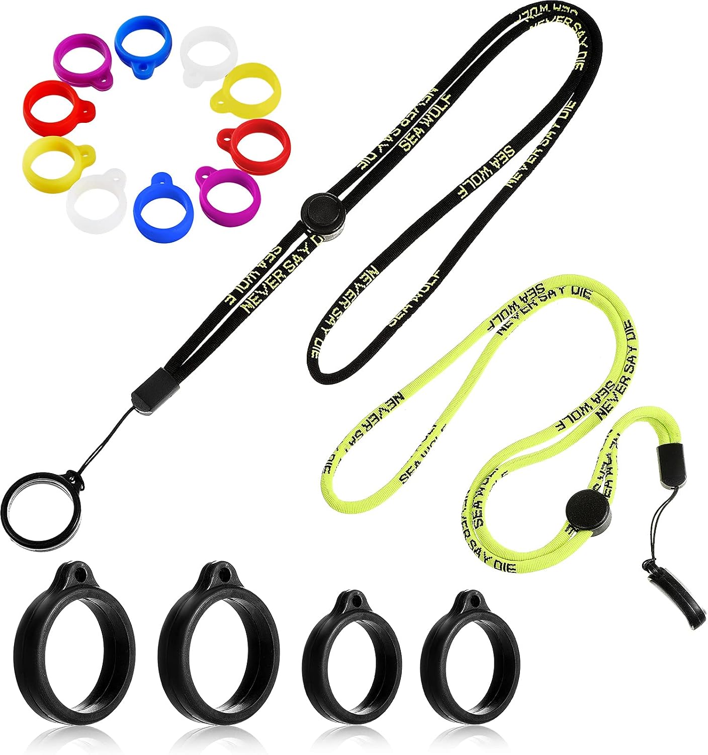 Chinco 16 Pcs Anti Lost Lanyard Set Include 2 Necklace Lanyards Safety Neck Strap with 14 Silicone Ring Soft Protective Ring(Yellow, Black)