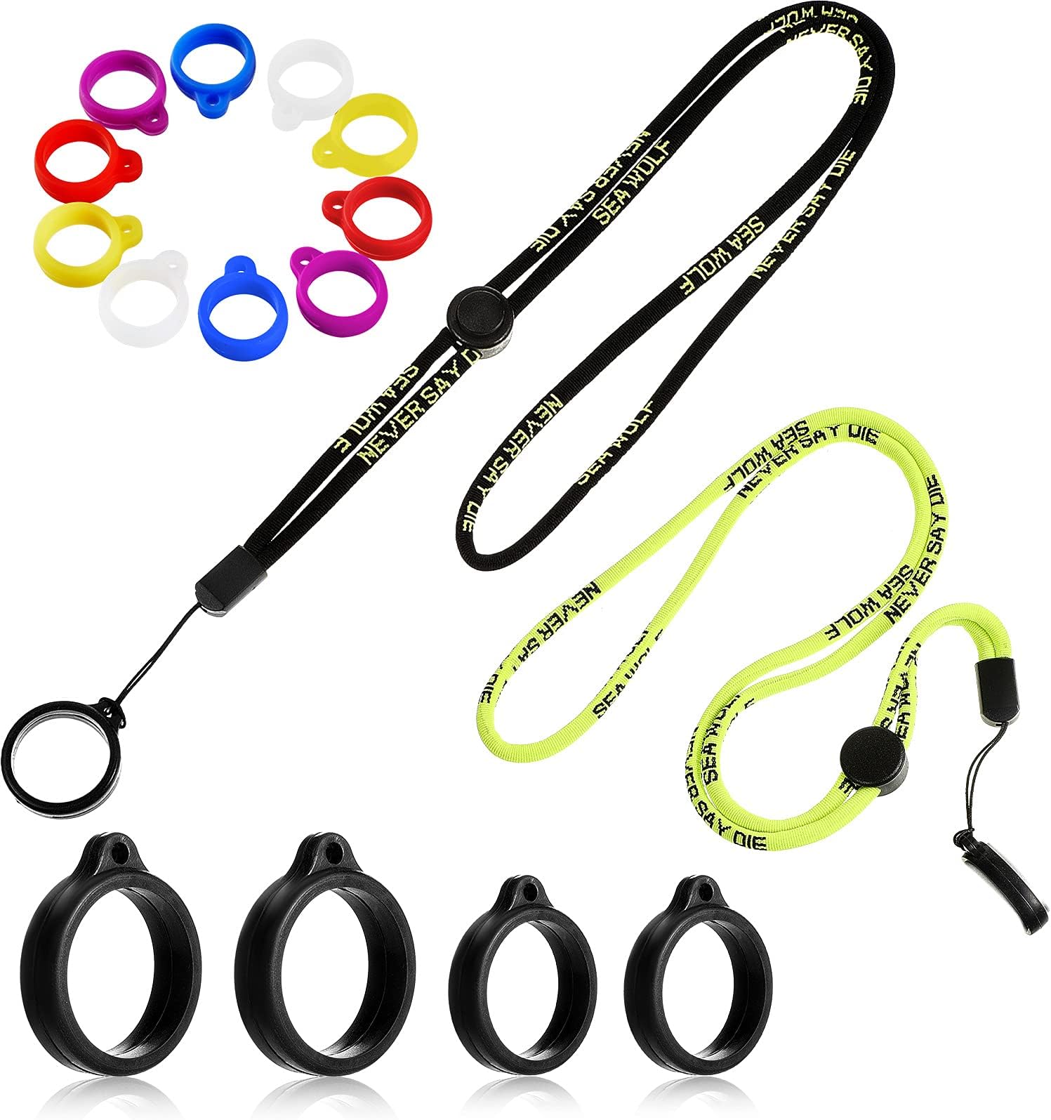 16 Pcs Anti Lost Lanyard Set Include 2 Necklace Lanyards Safety Neck Strap with 14 Silicone Ring Soft Protective Ring(Yellow, Black)
