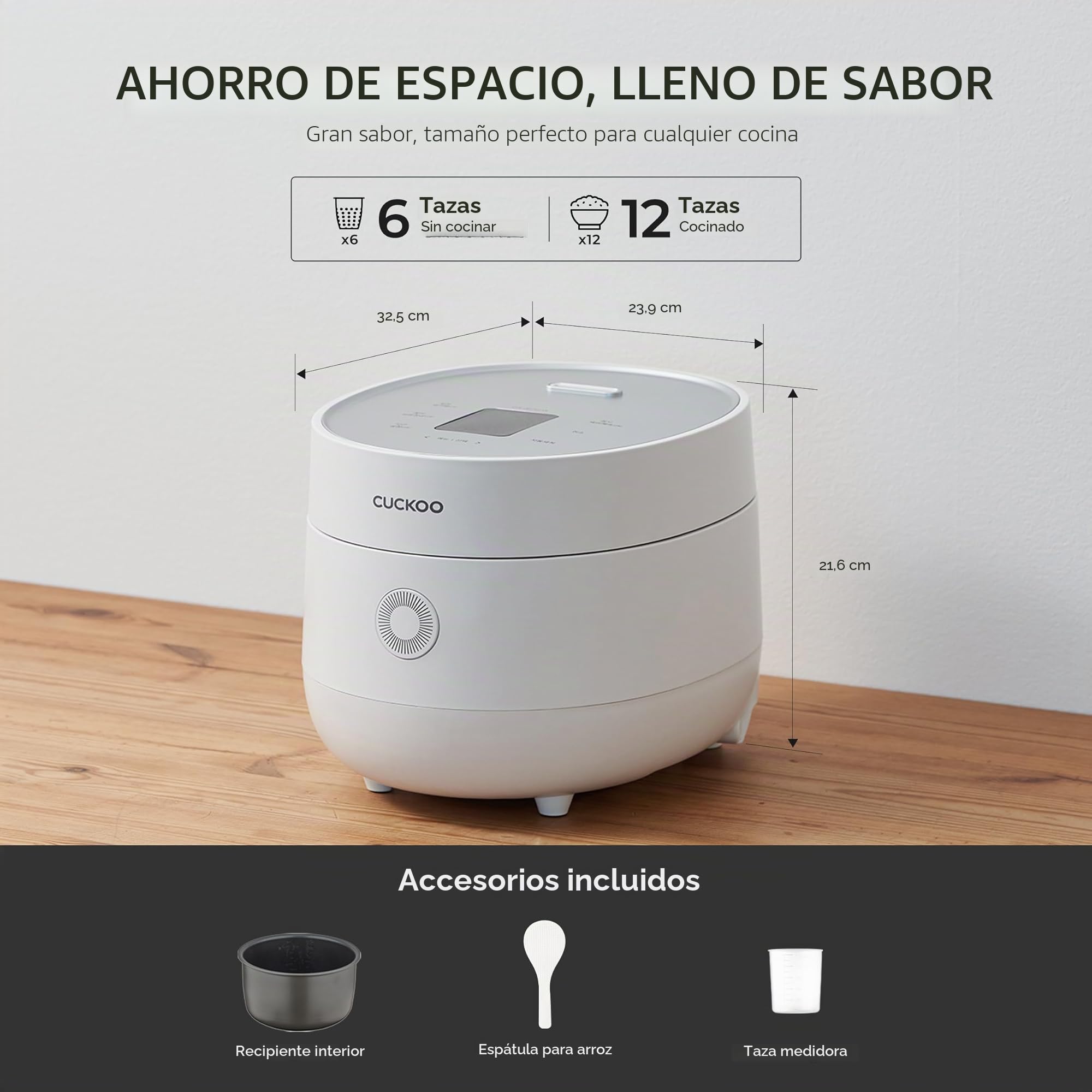 CUCKOO CR-0675FW Arrocera Micom de 6 tazas (sin cocinar) y 12 tazas (cocinada) con olla interior antiadherente, 13 modos de menú, visualización LCD, tecnología lógica difusa, limpieza automática