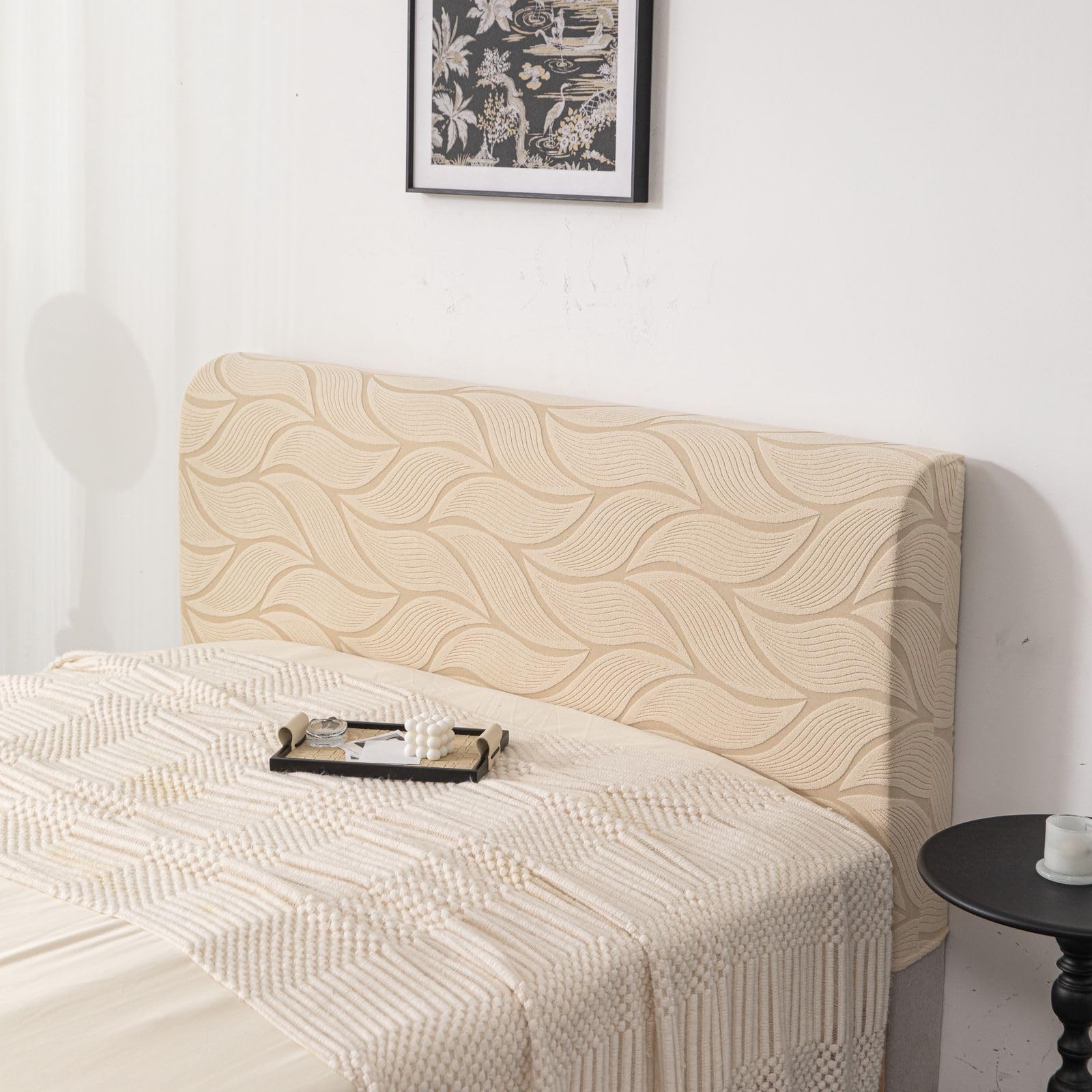HOMETHREADS Stretchable Lycra/Velvet Headboard Cover | Soft, Dust-Proof & Wrinkle-Resistant Bed Back Protector | Fits Leather, Wooden & Fabric Bedsides | for 6ft to 6.5ft Beds (Cream, 178x65Cm)-image-25