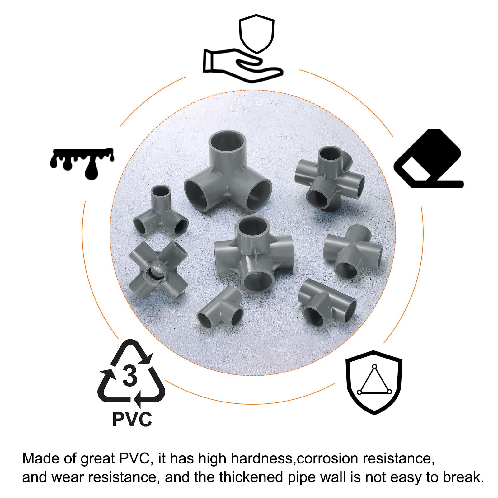 HARFINGTON 8 piezas de conectores en T de PVC de 1-1/2 pulgadas de 3 vías para muebles de grado de construcción, accesorios de codo para alcantarillado, fontanería, desagüe, suministros de agua,