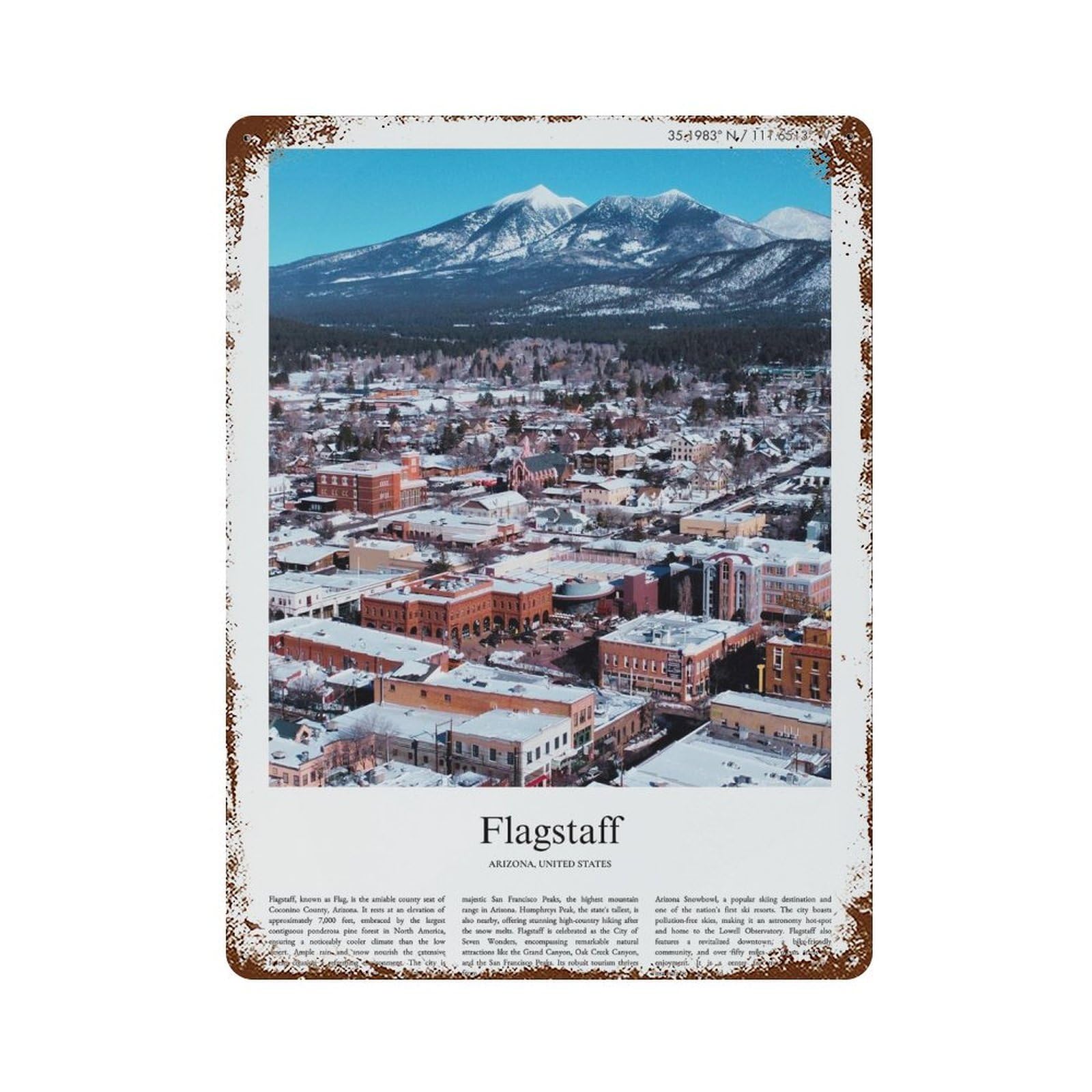 xiaoxiaoshen Flagstaff Arizona, United States, USA City Scenery Wall Decor Art Metal Tin Poster Modern Home Decor Art Home Bar Shop Decorations Vintage Sign 40x30cm