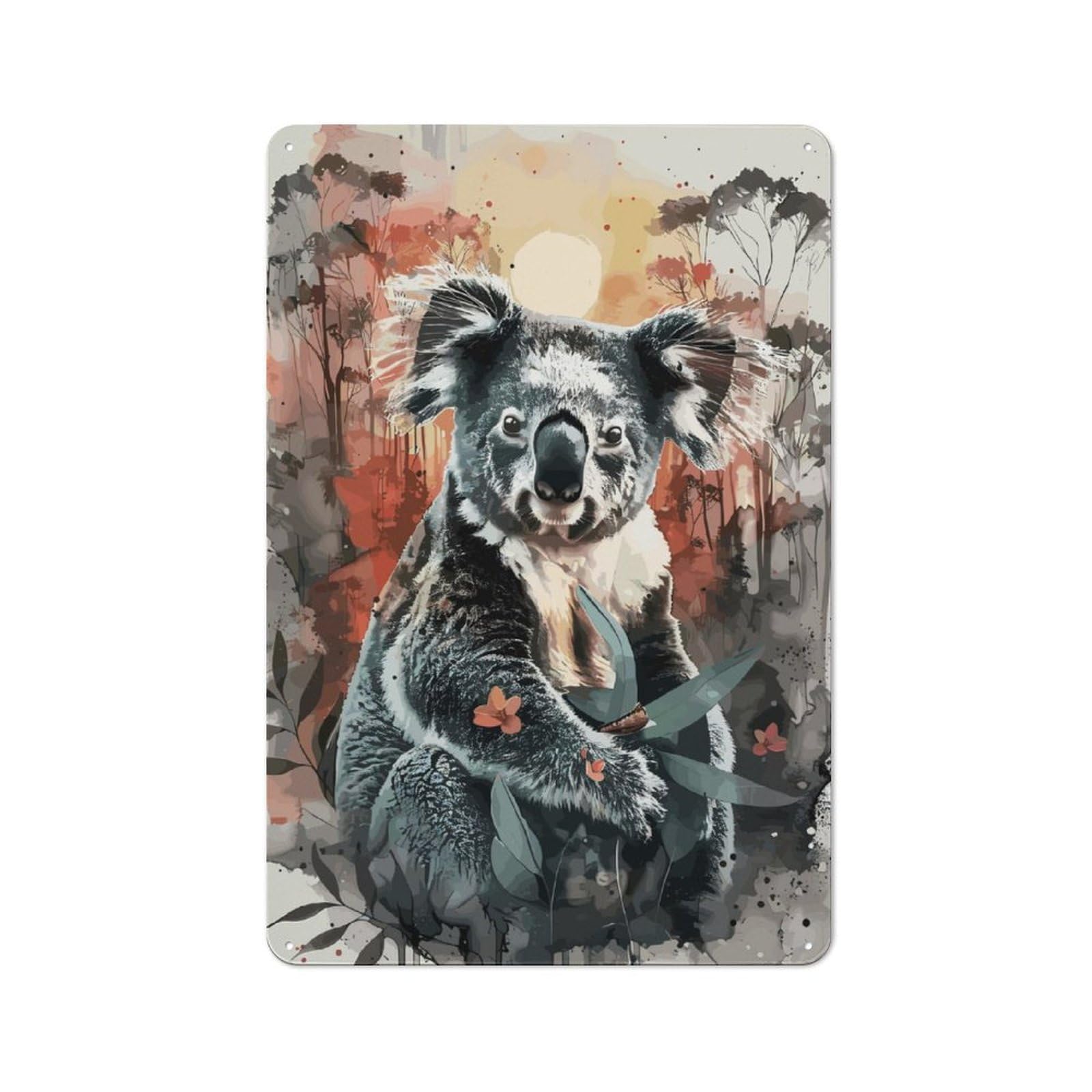 Junmoney Koala Sunset Watercolor For Garden Room Or Summerhouse, Retro Metal Sign 30X20cm, For Metal Sign Collectors, For Vintage Wall Decor Fans