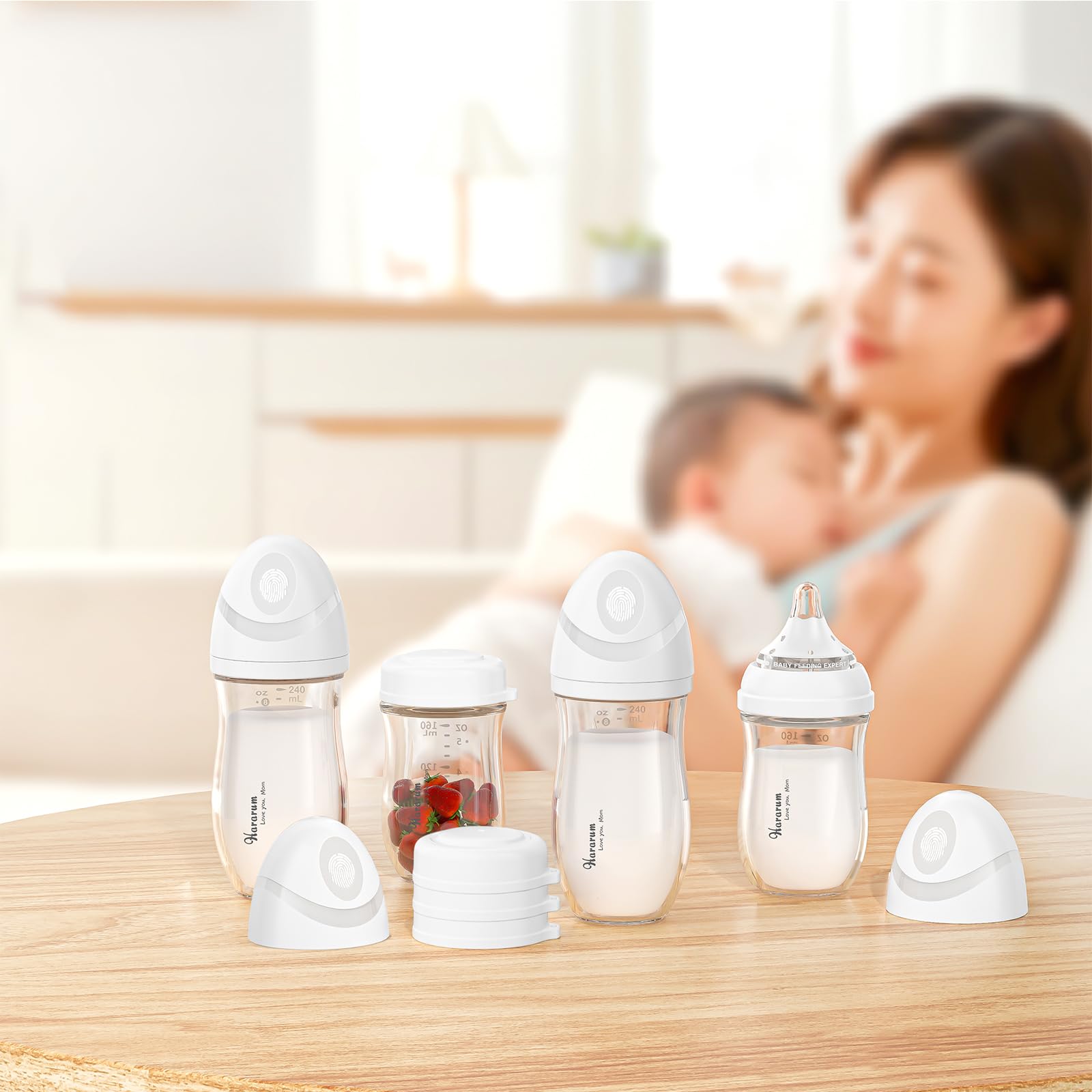 Babyflache aus Glas, Anti-Kolik Babyflaschen für Neugeborene, 0-6 Monate, mit Sauger Größe 1, Langsamer Fluss aus Silikon, 160ml, 2er Pack - Weiß