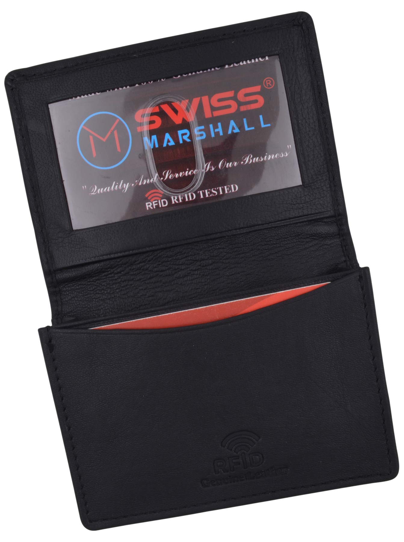 Swiss Marshall Men's RFID Blocking Premium Leather Expandable Small Credit Card ID Business Card Holder Wallet (Black)