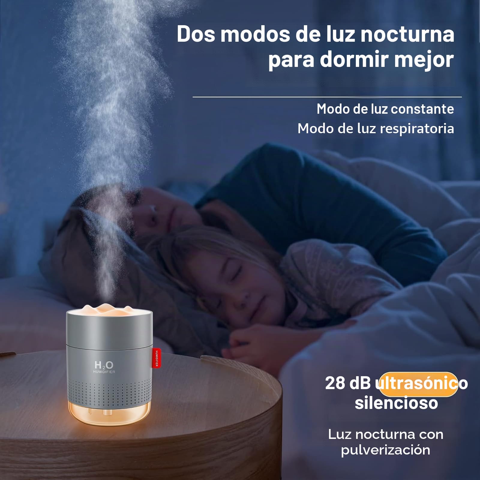 Humidificador de aire portátil 500 ml ultrasónico silencioso con luz y apagado automático