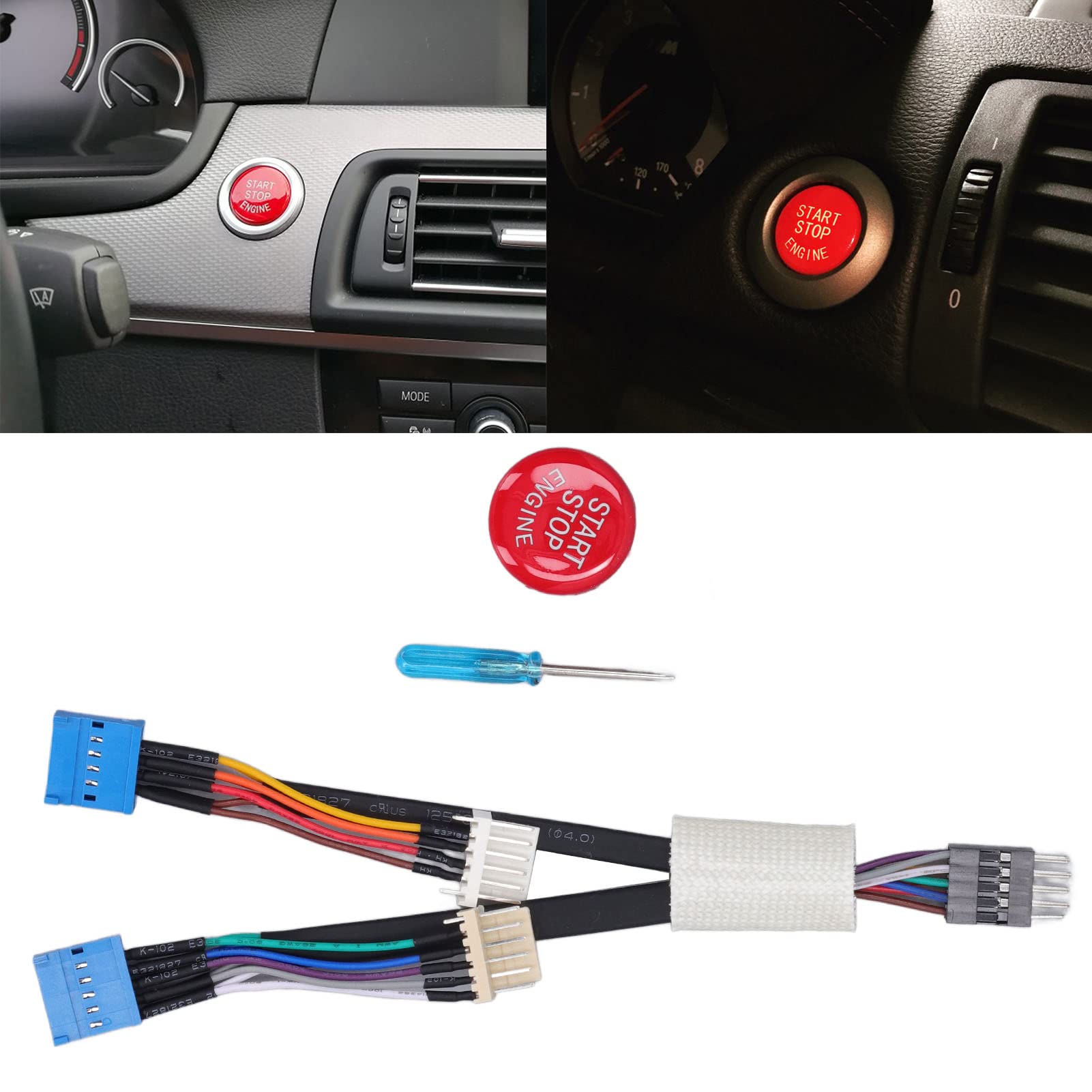 LED-Automatik-Schaltknauf, KIMISS LED-Licht-Auto-Schaltknauf, Linke Antriebsseite, Roter Knopf, Glatter Ersatz für X3 E83 2004-2010(Glänzend schwarz)