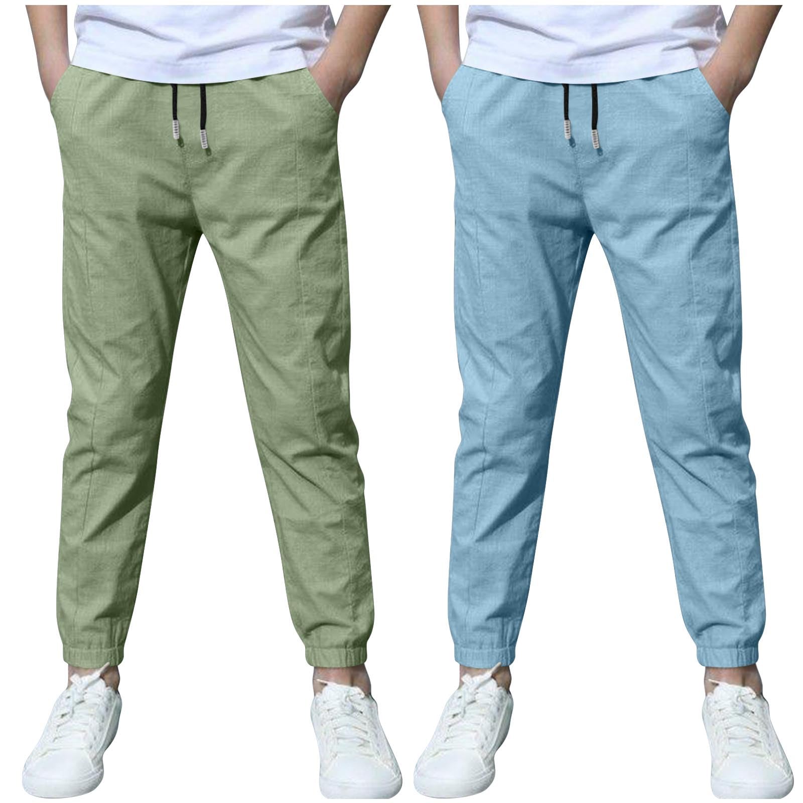 2er Pack Jogginghose Jungen Leinenhose Baumwolle Leinen Sporthose Anti-Moskito Sommerhose Atmungsaktiv Outdoorhose Leichte Freizeithose Elastische Taille Sweathose Sweatpants