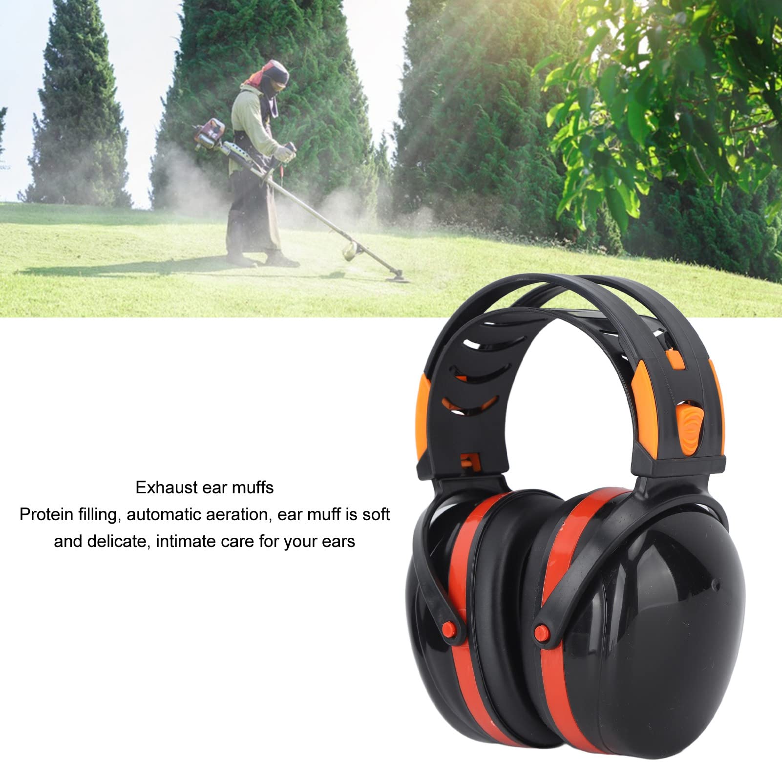 NYSUZHOUJI Noise Reduction Earmuffs Foldable Lightweight Hearing Protection Safety Over Head Ear Muff for Garden Shooting Mowing (Black Red)