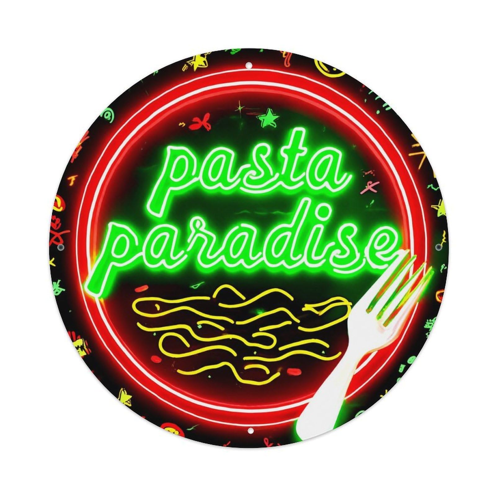 Jdyansheng Vintage Neon Pasta Paradise Sign Design Tin Sign Metal Poster Metal Signs For Home Man Cave Bar Cafe Kitchen Laundry Room Wall Decorations 8X8 Inches