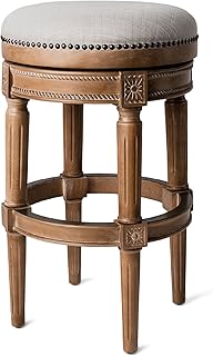 Maven Lane Pullman Backless Bar Stool in Weathered Oak Finish with Sand Color Fabric Upholstery