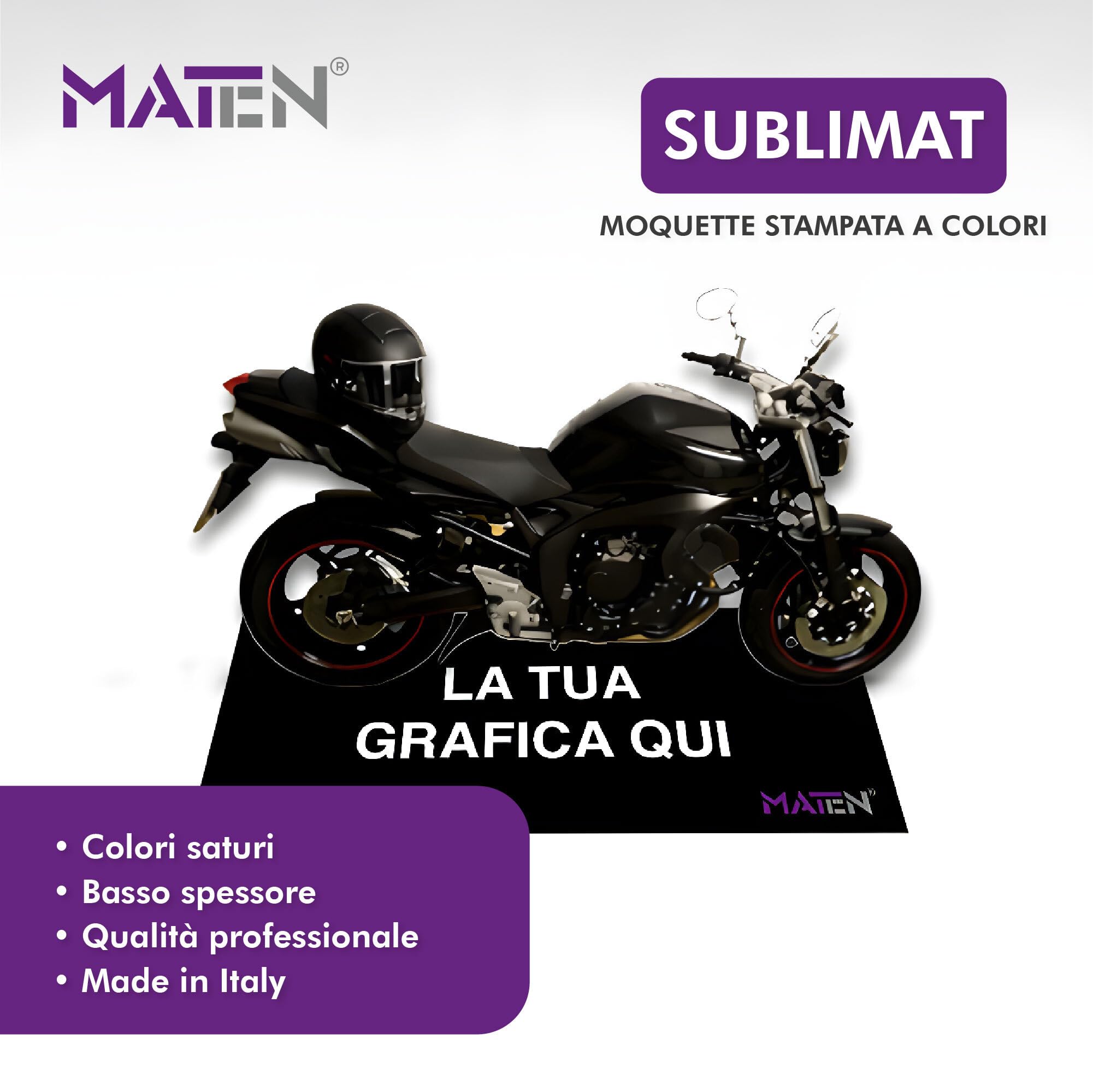 MATEN Tappeto Moto Garage Personalizzabile, Fondo Antiscivolo, Ideale per Officina e Area Manutenzione, Made in Italy, 200 x 80 cm, MOQUETTE