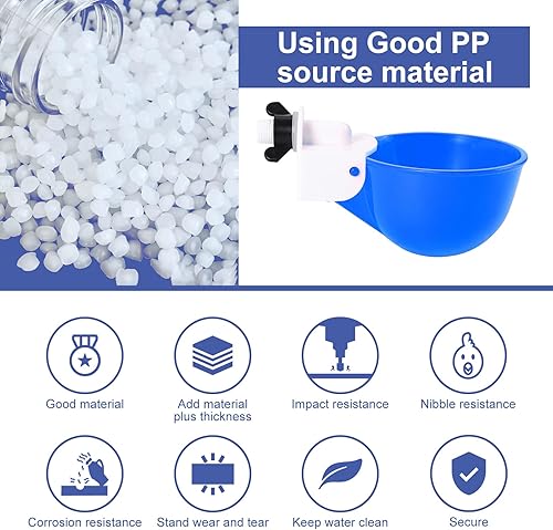 Vista 4 de Vasos para bebederos de pollo (paquete de 8/azul) – Alimentador automático de agua grande para pollos para patos, pollitos, pavos, codorniz