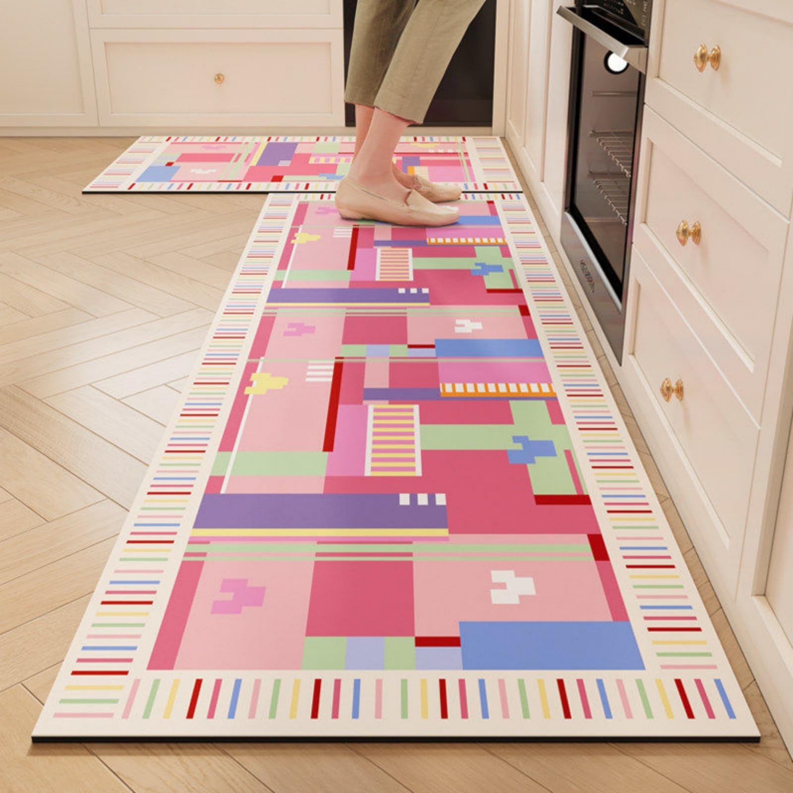 Tappeto Cucina 50X80Cm+50X60Cm Rosa Viola Moderni Tappetini Da Cucina 2 Pezzi,Antiscivolo Impermeabile Tappeti Da Cucine,Lavabile, Adatto Per Corridoi, Cucine, Bagni