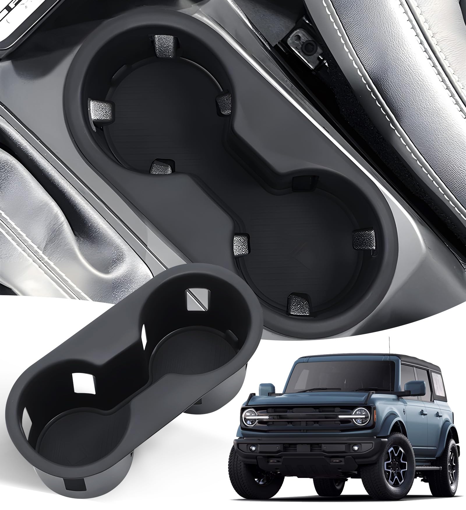 Center Console Cup Holder Inserts for Ford Bronco 2026 2025 2024 2023 2022 2021 (Not for Bronco Sport), Interior Accessories Car Cup Holder for 2021-2026 Bronco, Black