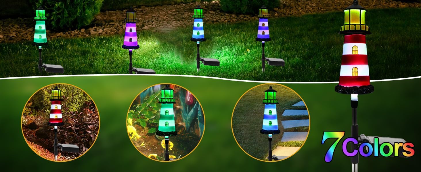 Solar Powered Waterproof Garden Lights 4 Pack – Lighthouse Design for Outdoor Garden Lighting, Backyard Decorations & DIY Backyard Patio, Must-Have for Patio Lovers