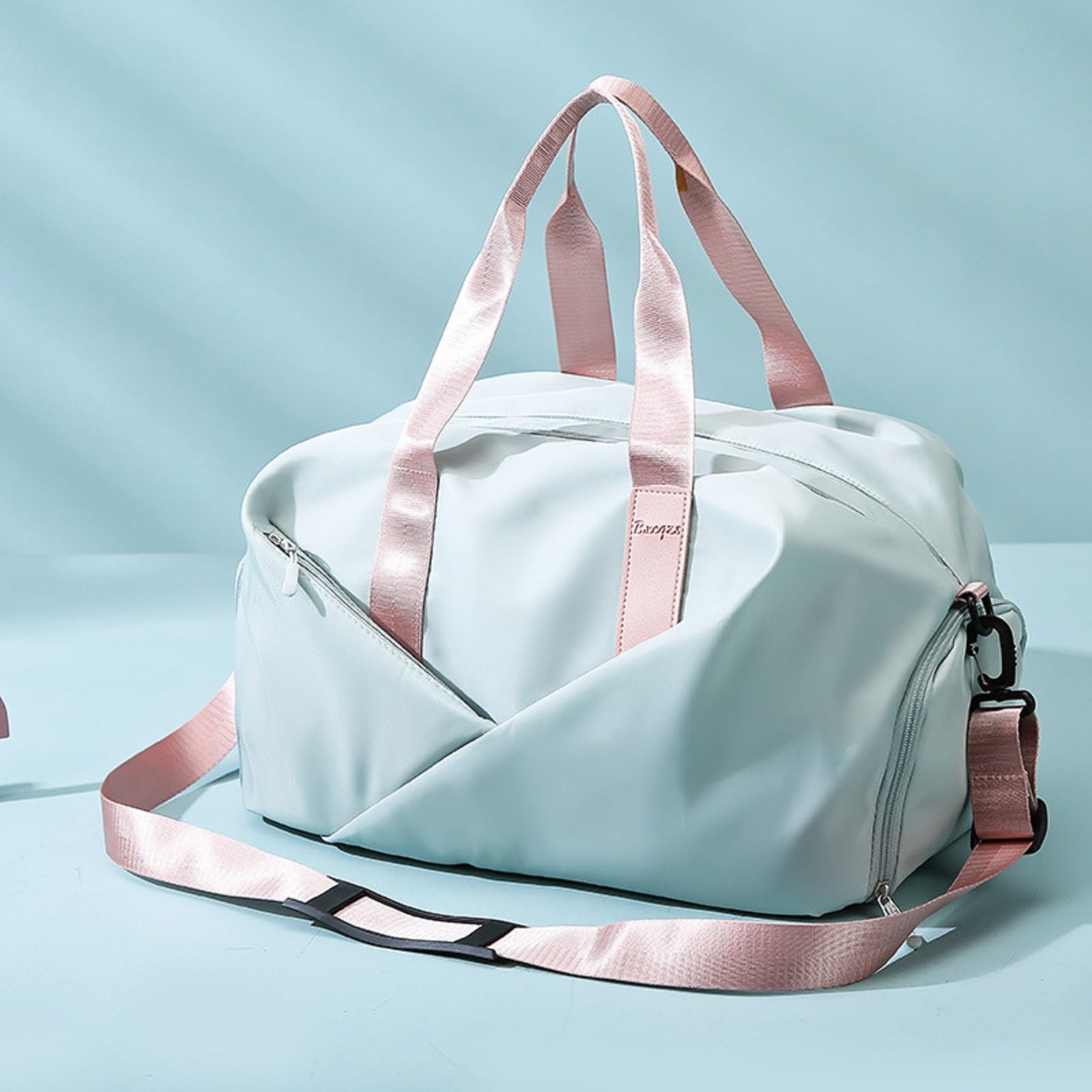Sac de sport, sac de sport pour femme, compartiment à chaussures séparé, sac de yoga, sac de plage séparé pour séparation humide et sèche, Vert et rose, Large, Loisirs