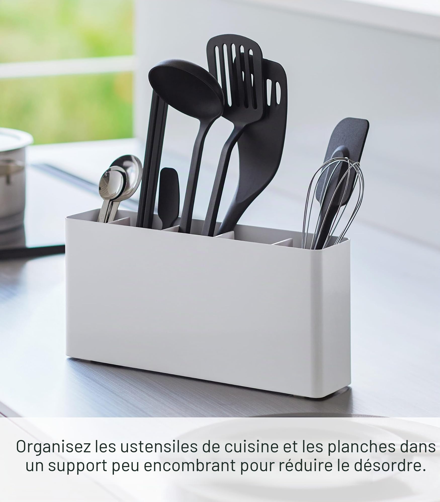 Yamazaki 8146 Organiseur pour ustensiles de cuisine en acier inoxydable Blanc