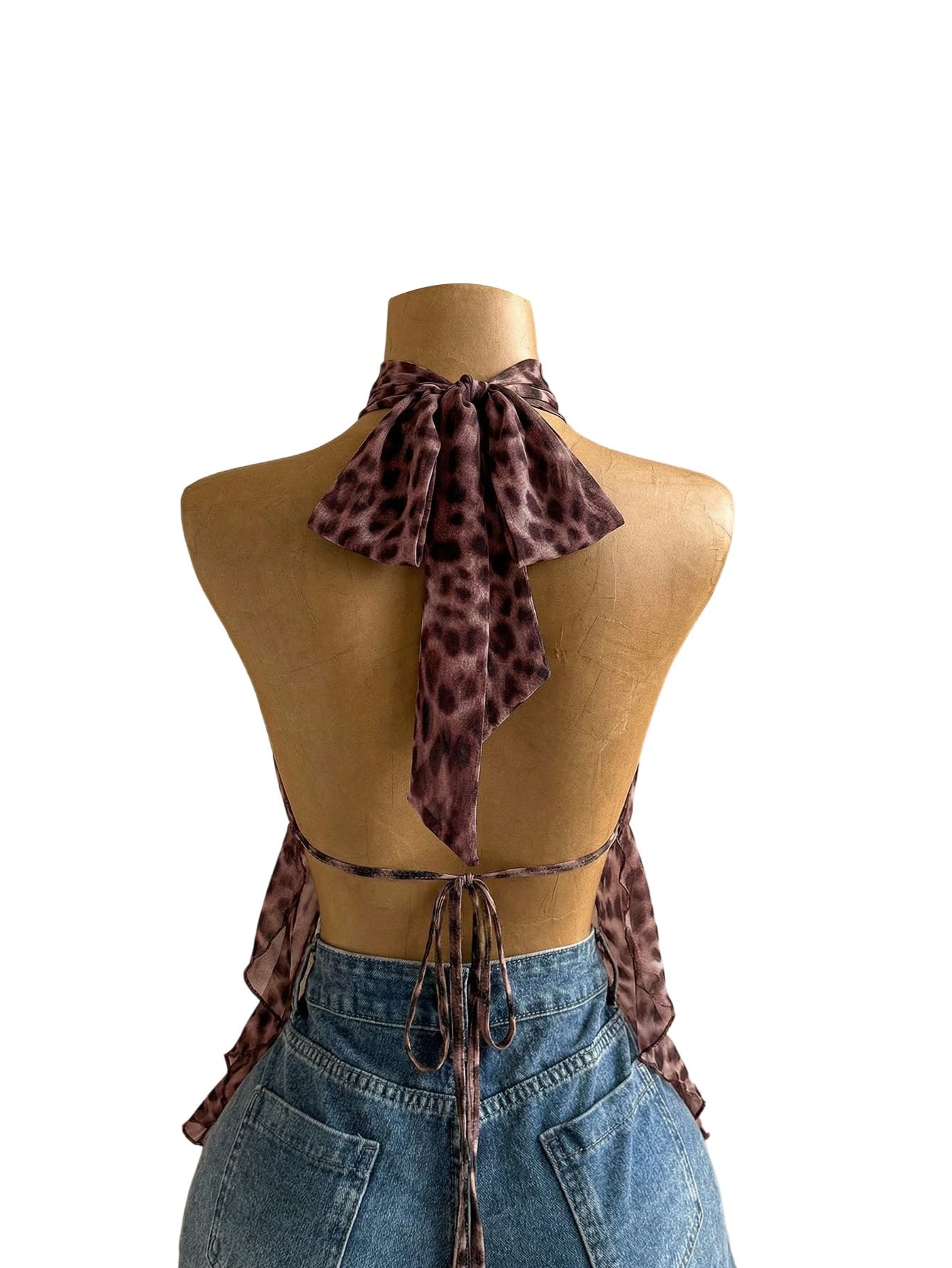 GORGLITTER Top estivo da donna Y2k con allacciatura al collo, motivo leopardato