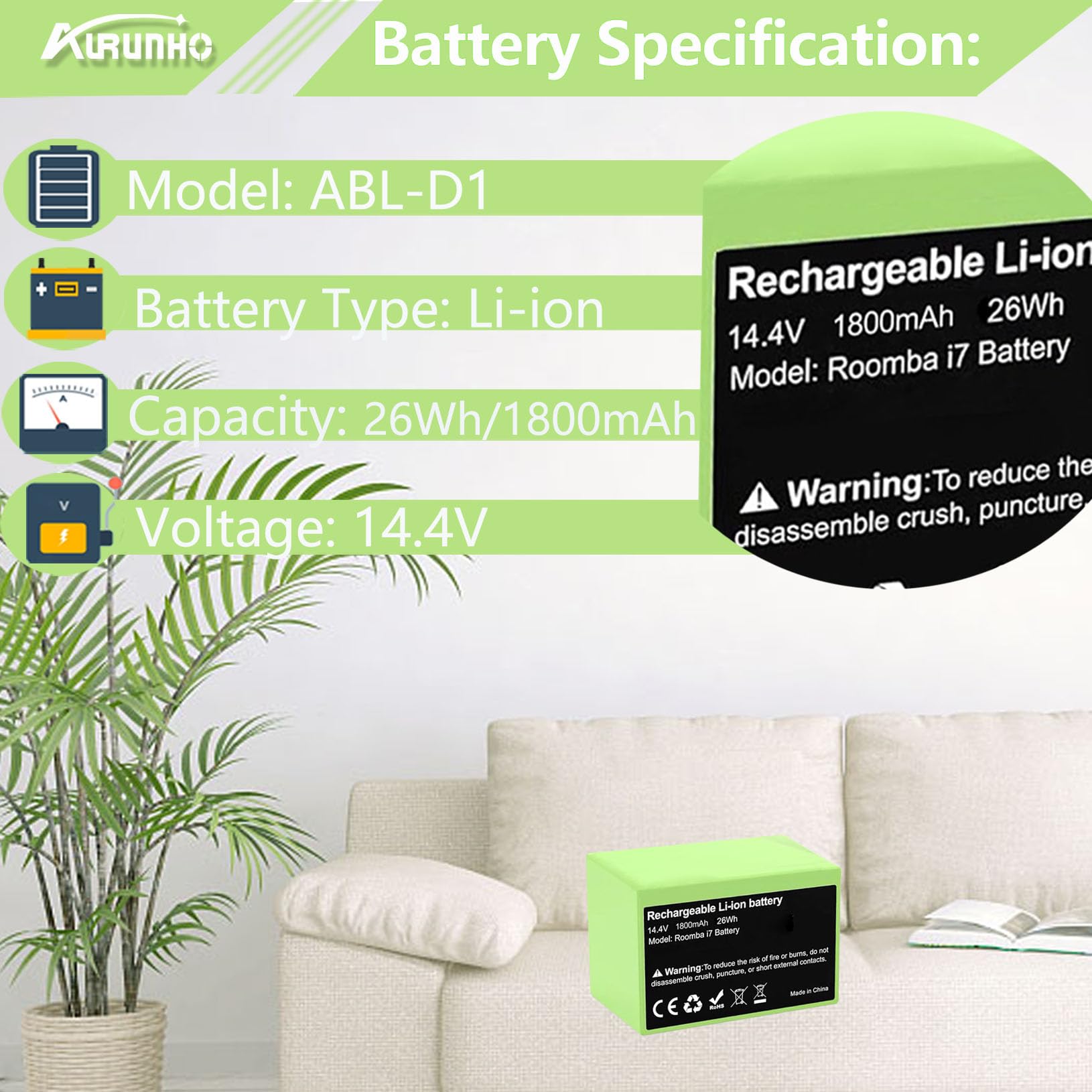 Batería De Repuesto Para Roomba Serie E/I - 14.4V, 2600-4000 MAh, Compatible Con I3+, I7+, Etc.