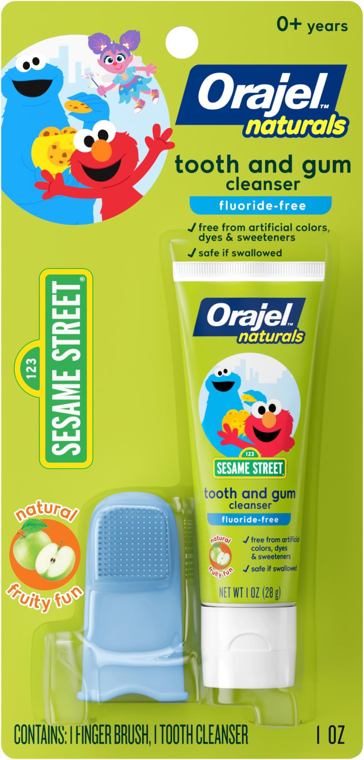 Baby Elmo Tooth & Gum Cleanser Fluoride-Free, 1 Finger brush, 1 Toothpaste 1oz; #1 Pediatrician Recommended Fluoride-Free Toothpaste*