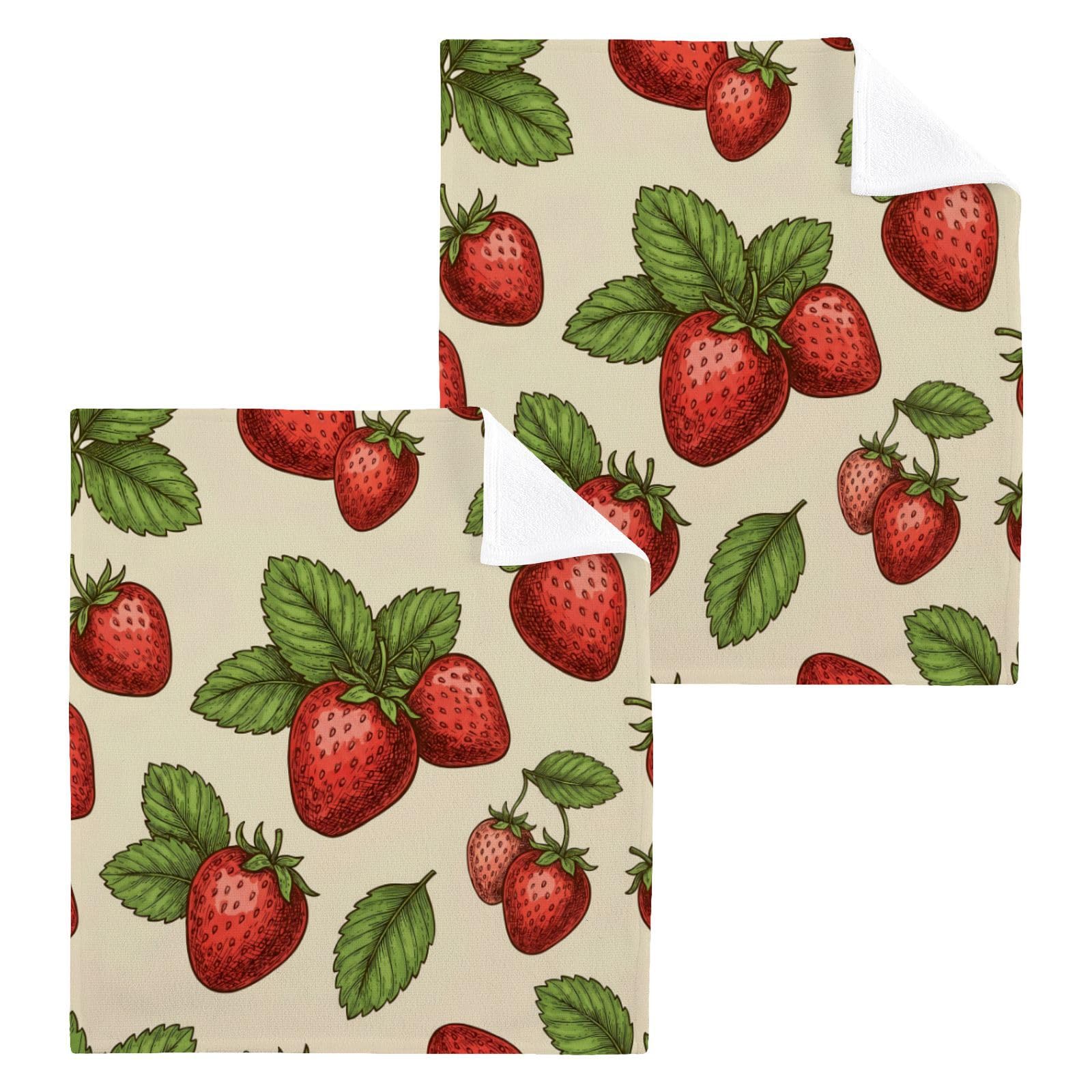 BOESI Strawberry Pattern 12x12in Cotton Washcloth,Face Towel